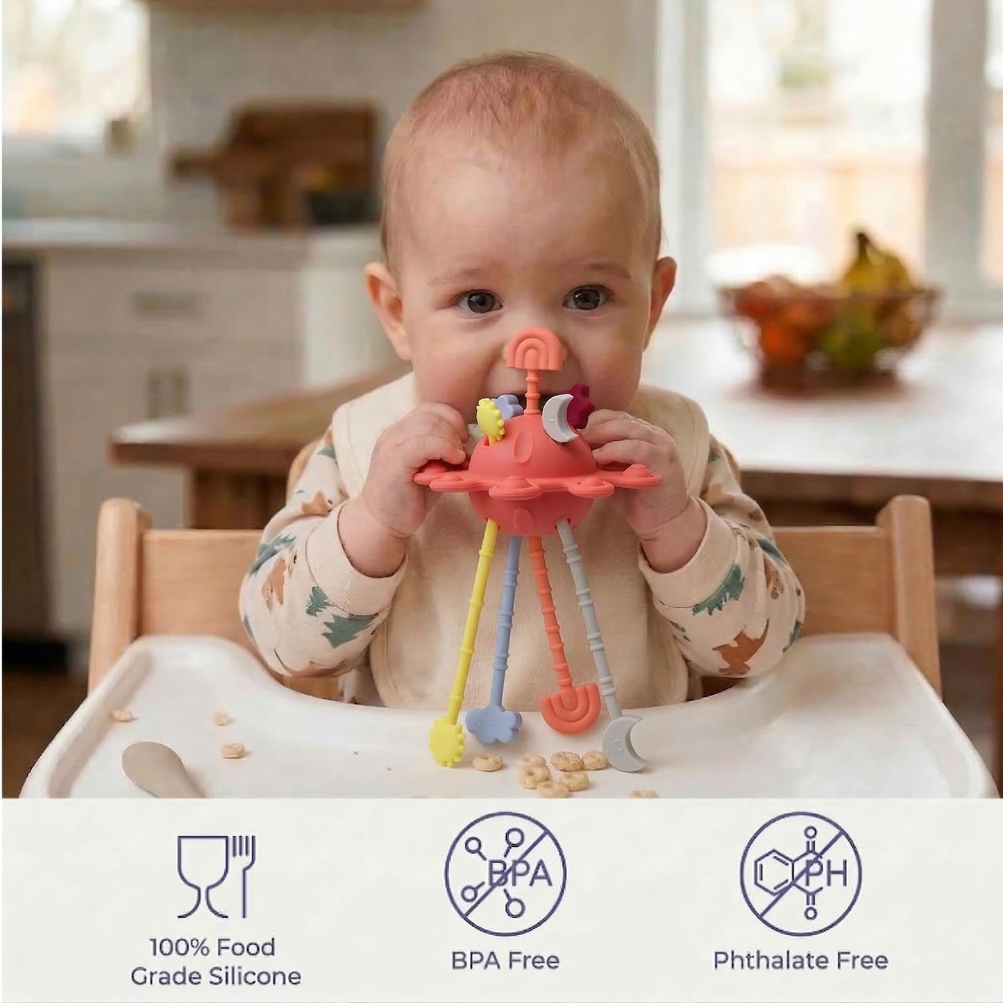 Silicone Baby Sensory Pull String Toy for 18+ Months, Montessori Toys for Toddlers, Sensory Activity Travel Toy for Airplane Car Seat Stroller, Fine Motor Skills Early Learning Gift (Peach Pink)