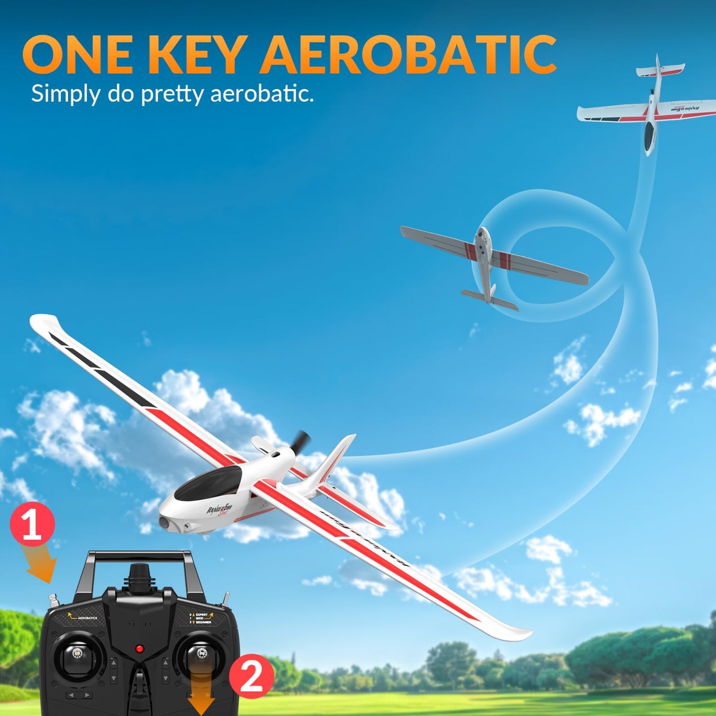 rcxsuv VOLANTEXRC RC Glider Plane 4CH, New Version Remote Control Airplane with 6-Axis Gyro for Beginners, 3 Flight Modes & Aerobatics 2.4G RC Plane for Adults, 23.6 * 18.1 inches White