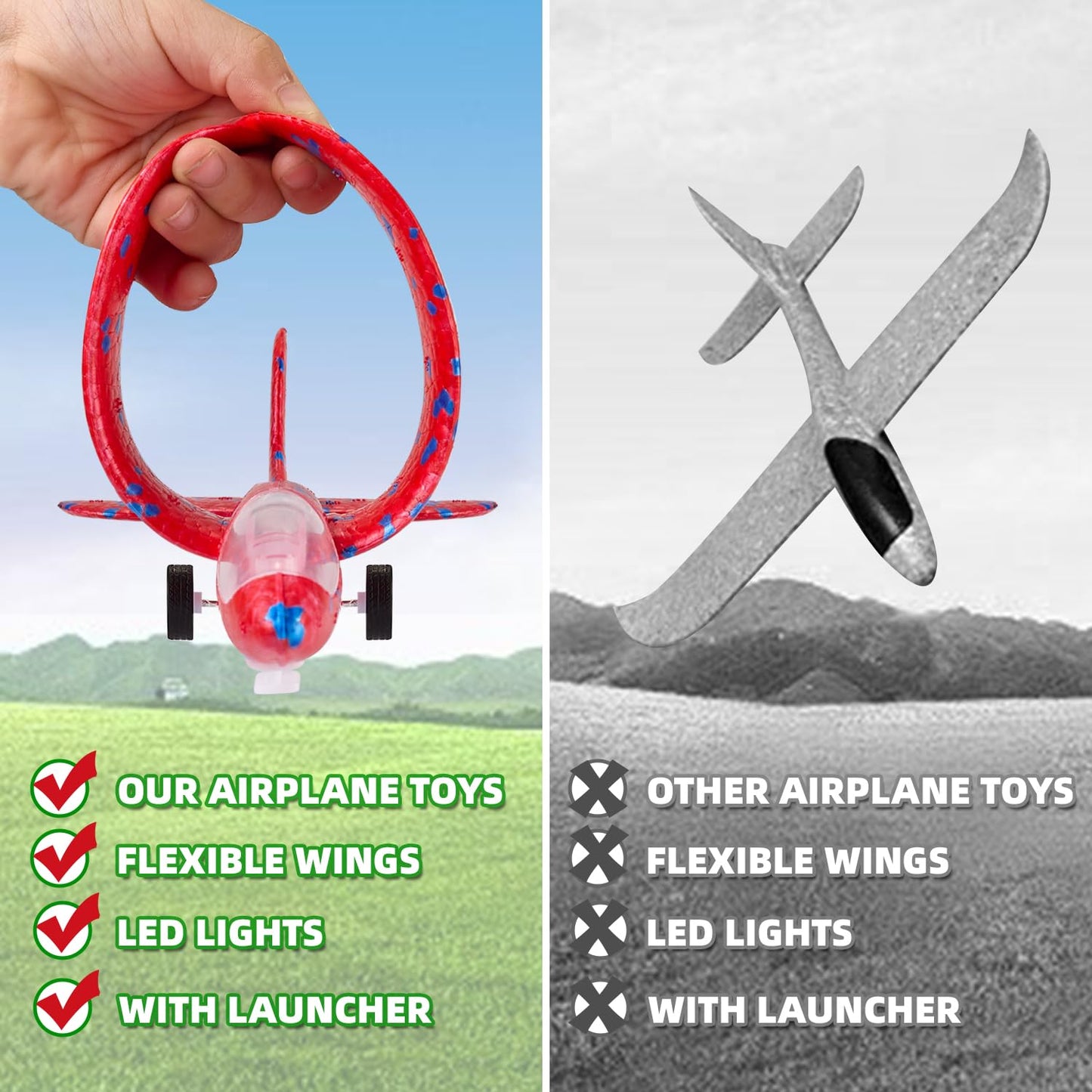 Neoot Toy Airplane, 3 Pack Airplane Launcher Toys 2 Flight Mode Glider Plane Outdoor Toys for Kids Ages 3 4 5 6 7 8 9 10 11 12 Year Old Boys & Girls Birthday Gift, Educational Flying Kids Toys