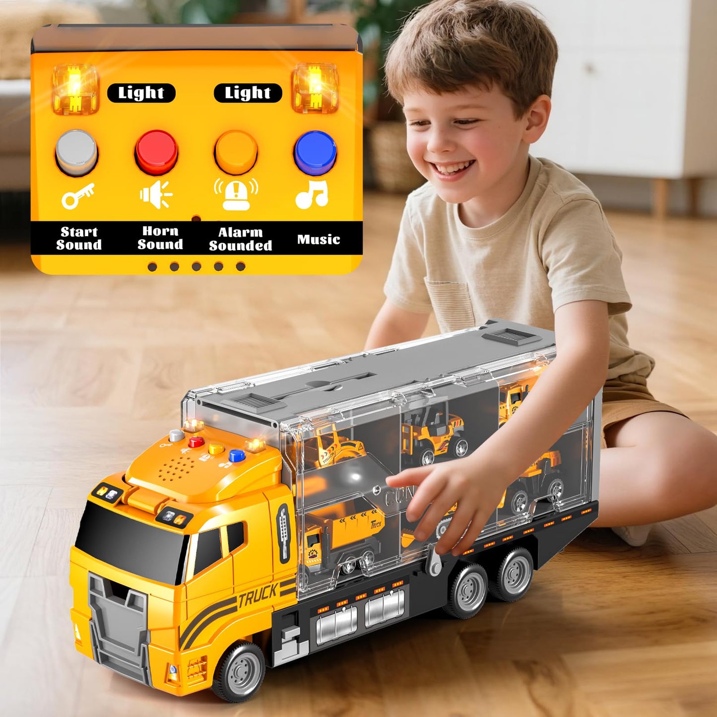 Toddler Boys Construction Truck Set: Construction for Boy 3 4 5 6 Years Old | with Play Mat and Die-Cast Toy Car | Birthday Gifts Toys for 3-8 Year Old Boys | Kids Toys Cars with Light and Sound