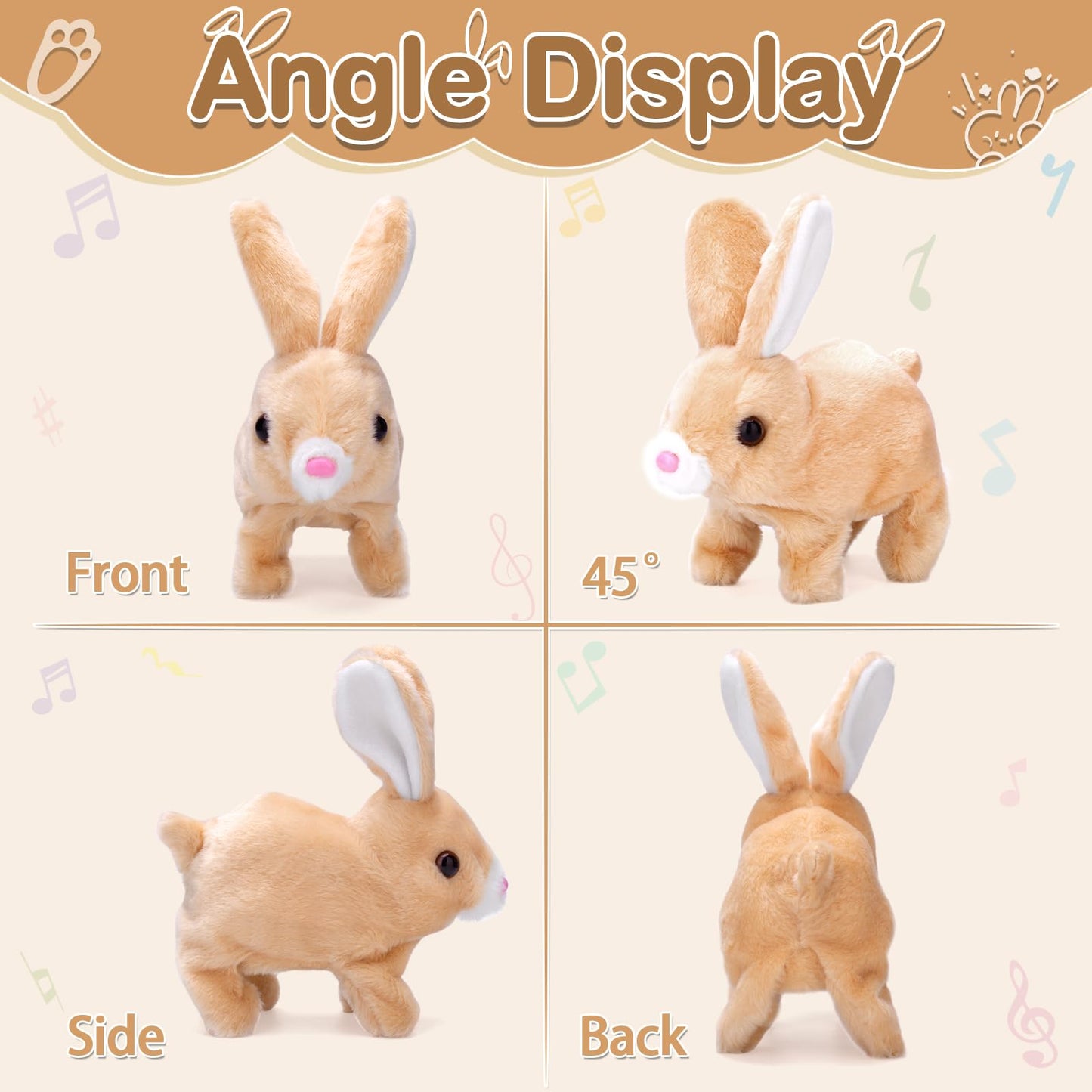 Hopping Bunny Toy, Easter Bunny Stuffed Animal Interactive Electronic Plush with Sounds and Movements, Animated Walking Wiggle Ears Twitch Nose, Easter Gifts for Kids Toddlers Boys Girls (brown)