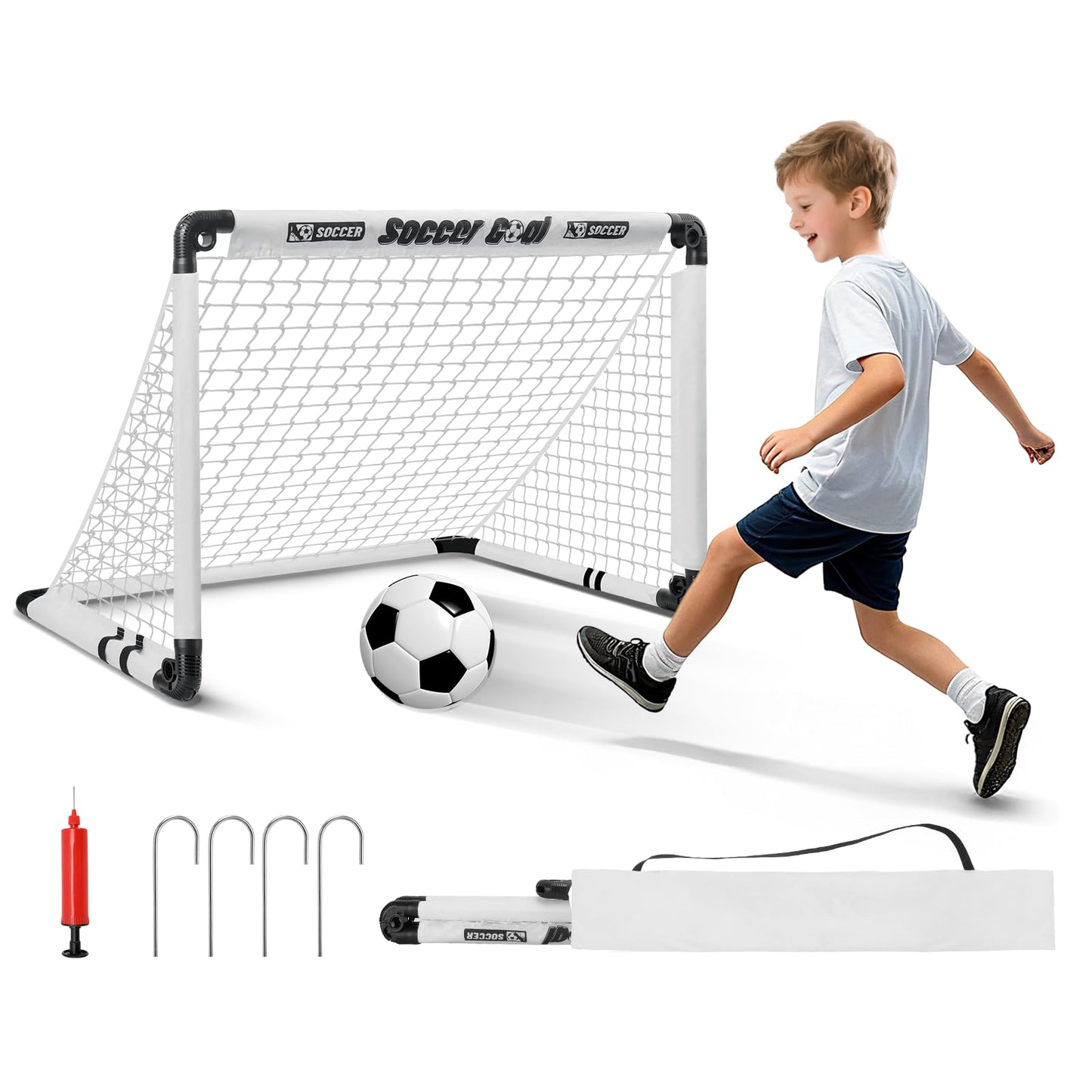 KETIEE Kids Soccer Goals for Backyard: 35" x 23" Mini Foldable Football Goals Set, Portable Kids Soccer Goal with Carry Bag & Soccer Ball for Garden Outdoor Indoor, Soccer Toy for Boys Girls Ages 3+