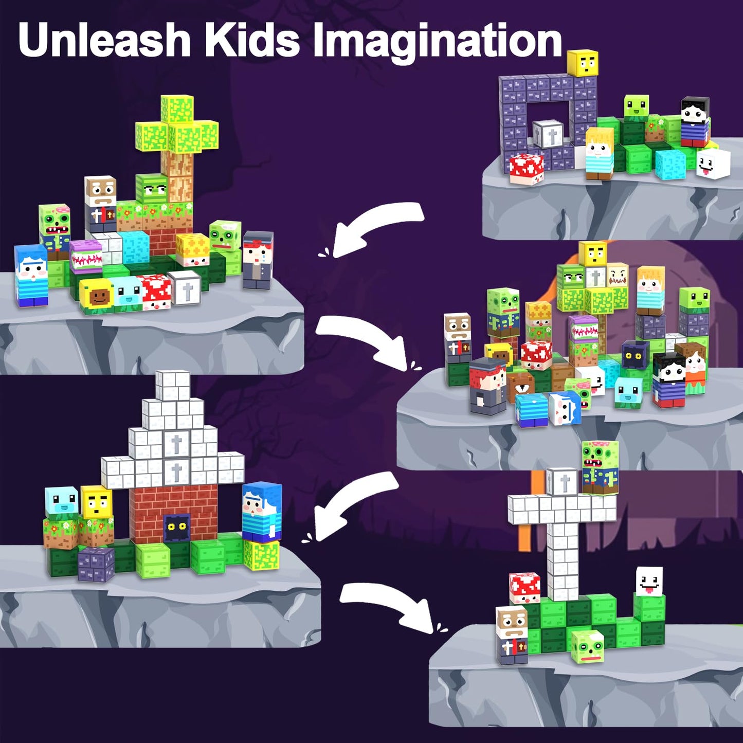 SSAWER 150 PCS Magnetic Building Blocks for Kids, Montessori Magnetic Toys, Build Zombie Island Set, STEM Toddler Sensory Building Blocks for Boys Girls 3 4 5 6 7 8 9 10th Birthday Gift