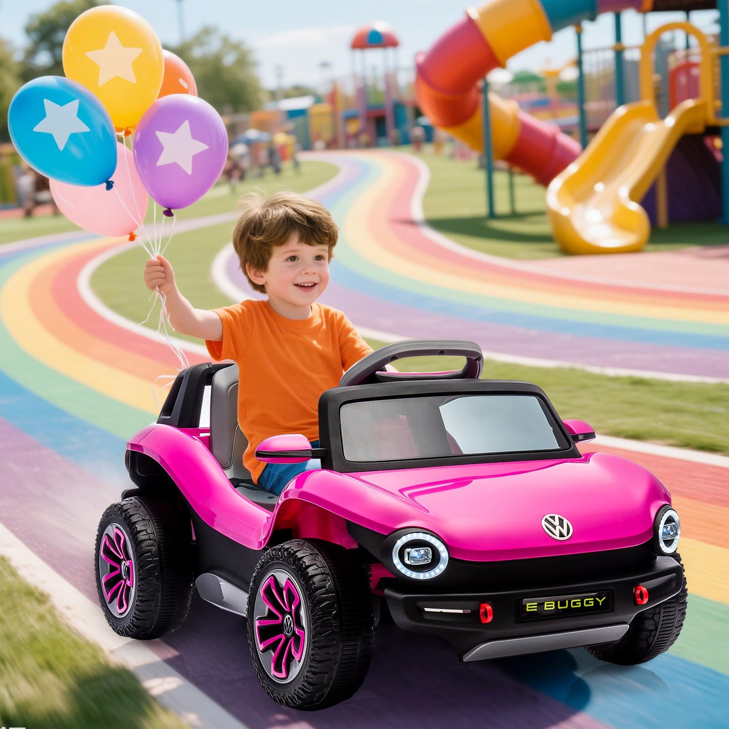 GarveeLife 12V Kids Ride On Car Licensed Volkswagen Beetle Electric Ride On Toy for Toddlers 4 Wheeler Vehicle with Parental Remote, Battery Level Display, LED Lights, USB, Horn, Music, Pink