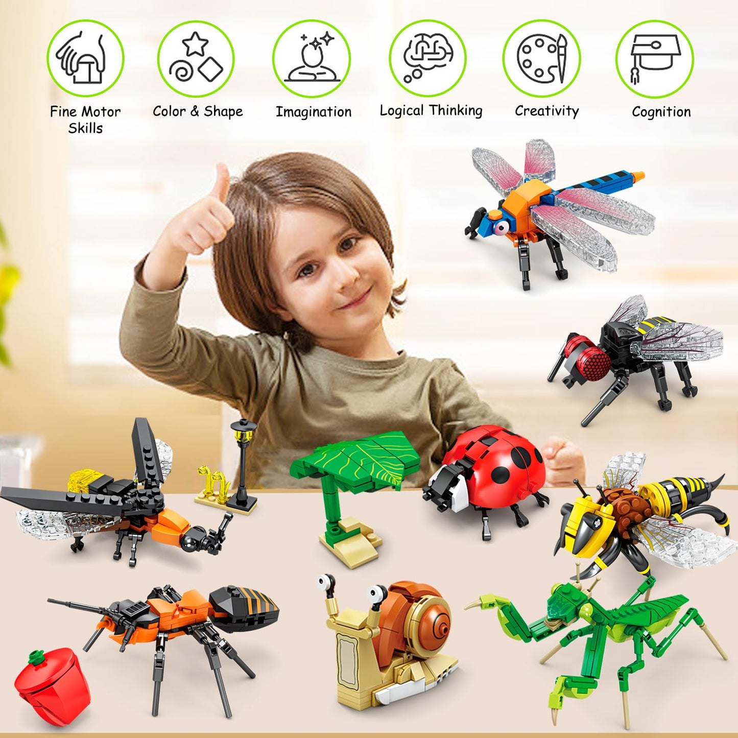 KAZI Bugs Building Toy Set,Insect Collection Building Blocks Including 8 Different Bug,STEM Toys for Kids Age 8 and Up,Play and Display Gift Idea for Boys & Girls,Ideal Gifts for Birthday Mothers Day