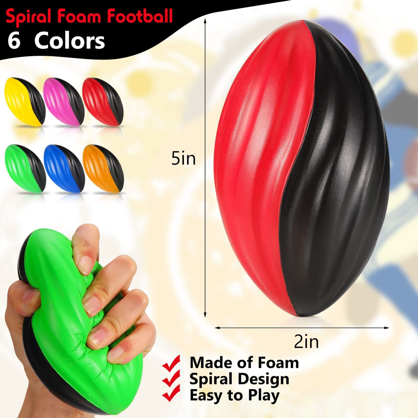 Jerify 24 Pack Foam Footballs 4.72 Inch Bulk Mini Spiral Football Toys Easy Grip Waterproof Small Soft Emulation Foam Footballs for Kids Indoor Outdoor Play Game Football Party Favors(Spiral Style)