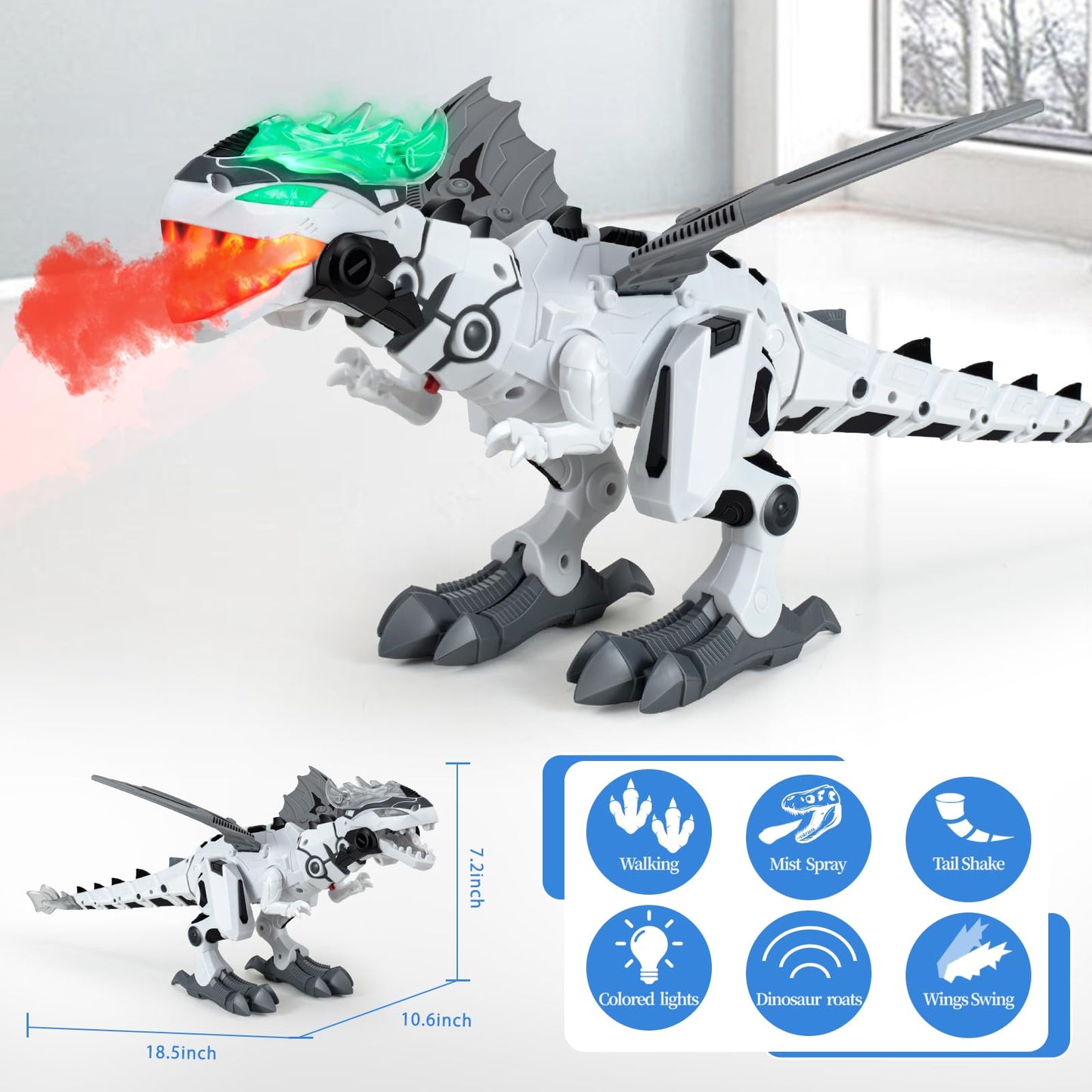 Bloolilies Dinosaur Toys for Kids 3-5 6 7, Electric Walking Dinosaur Toy with Fire Breathing & Mist Spray and Roar Sounds for Kids Toddler Realistic Robot Dragon Toys Birthday Gift