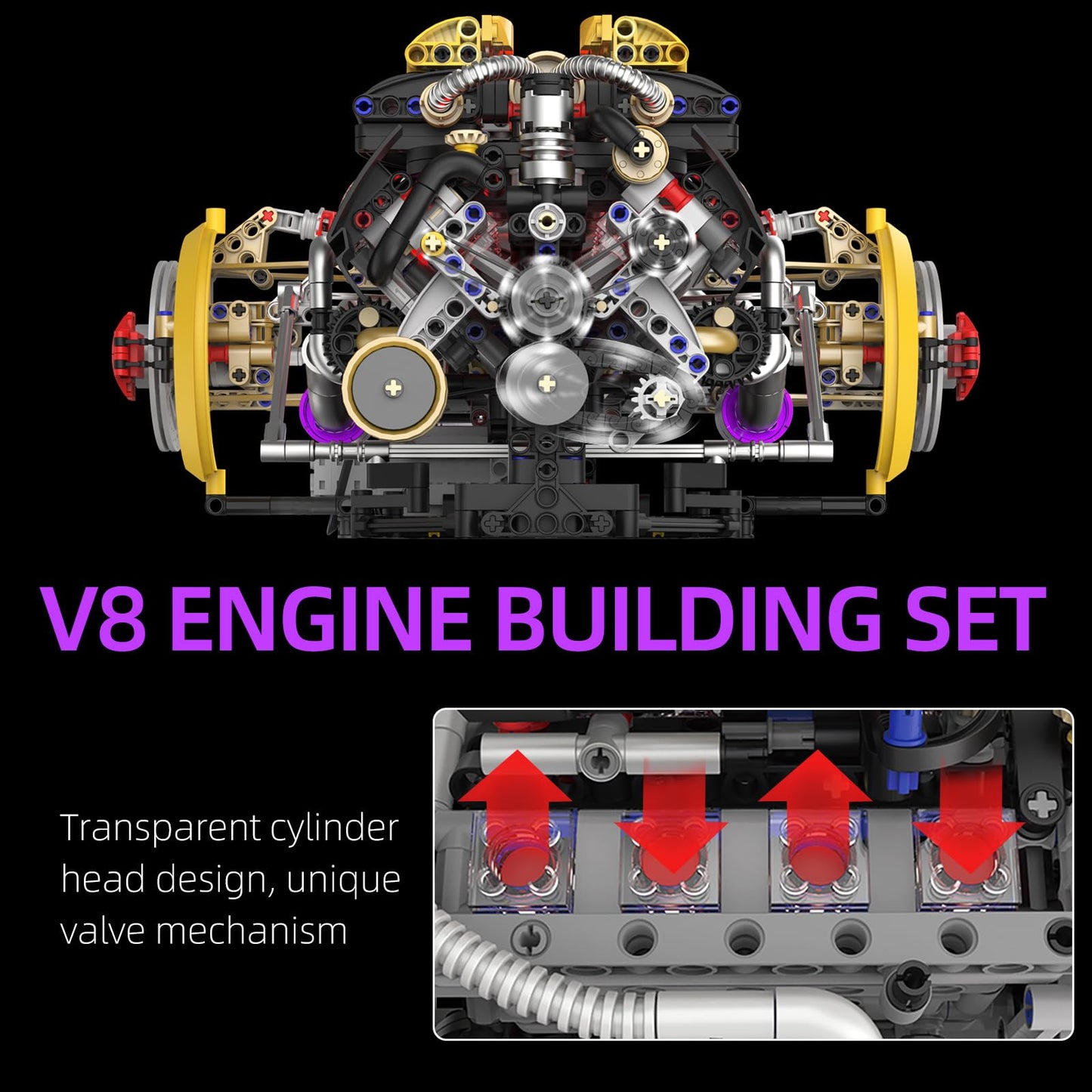 Suplanet V8 Engine Model Kit that Runs - Build Your Own Engine Building Block Set with Spray, Light & Sound Effects, STEM Engineering Toy for Adults & Kids 8-14, 1394-Piece Mechanical Building Kit