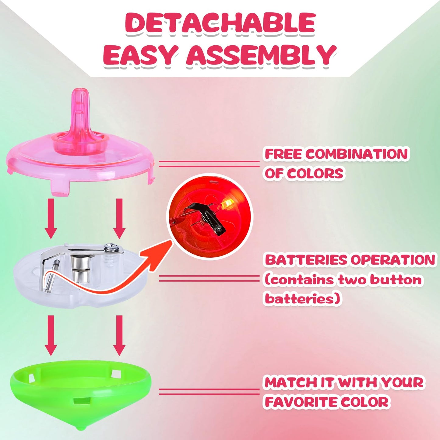 50Pcs Kid’s Light Up Spinning Tops Set, 4 Color Mixing, LED Flashing Tops, Bulk Toys, Christmas Party Favors, Halloween Prizes, School Classroom Rewards, Birthday Goodie Bag Fillers for Boys & Girls