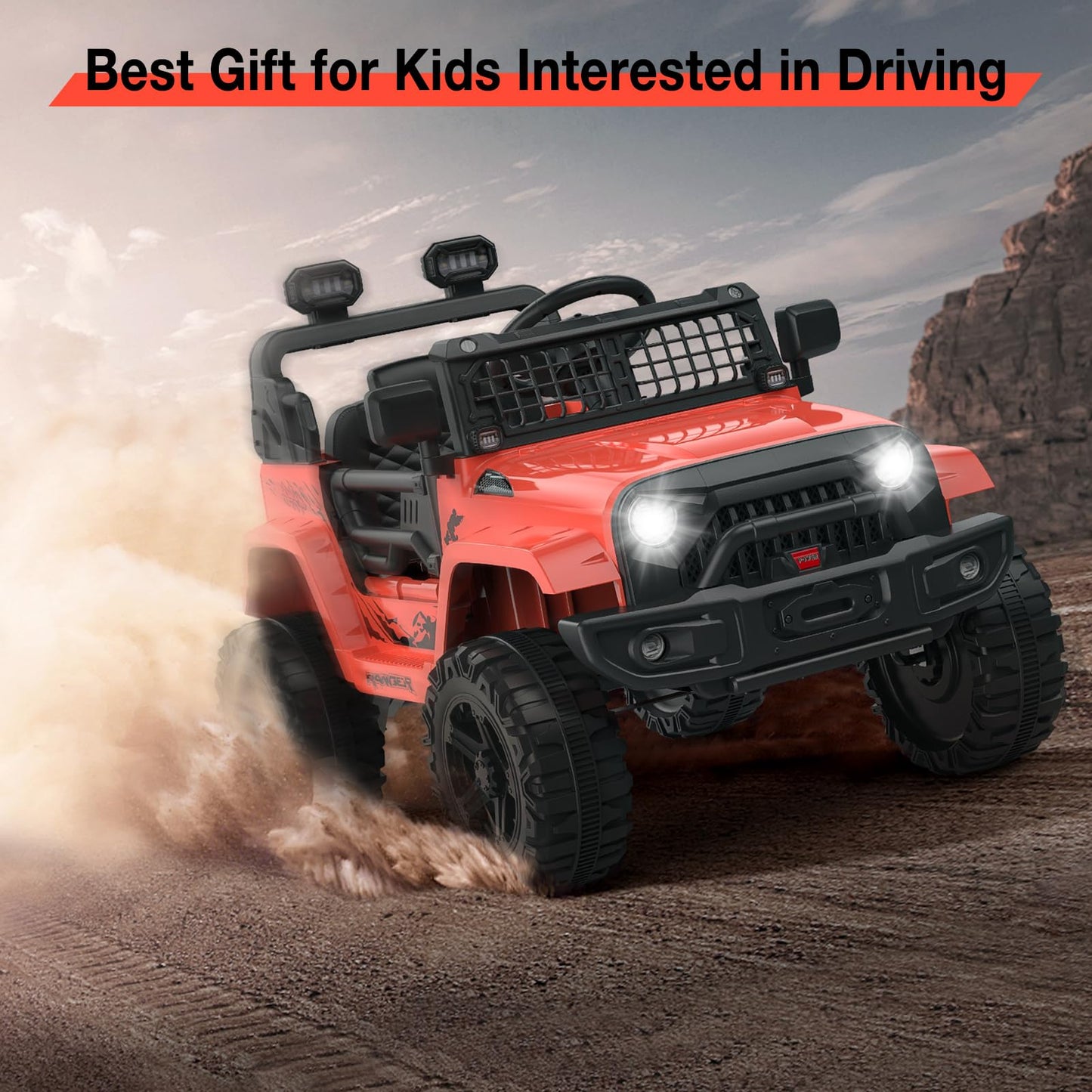 GarveeLife 12V Kids Electric Ride On Truck Car w/Parent Remote Control, Spring Suspension, LED Lights & AUX Port | Outdoor Ride Toy for Boys Girls