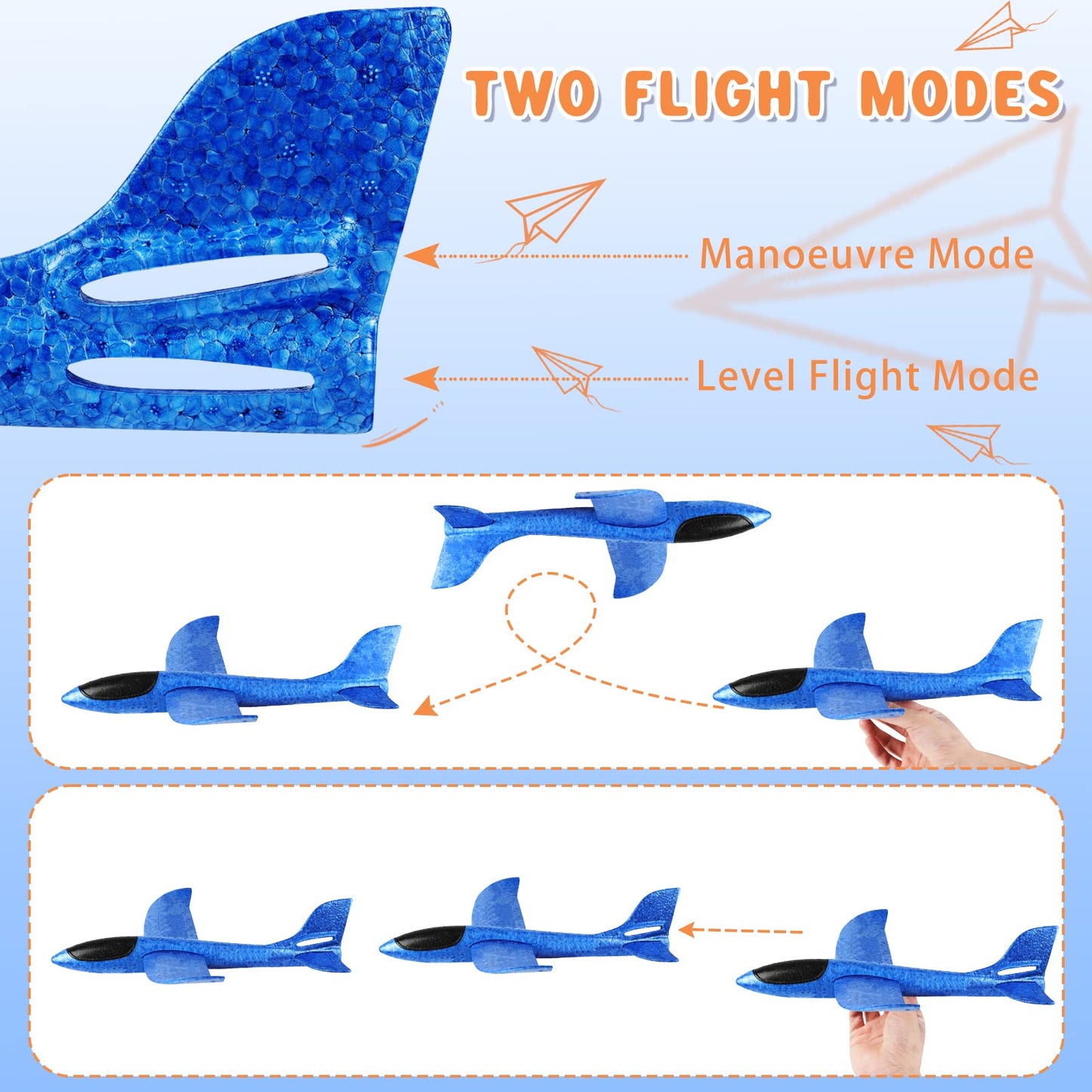VCOSTORE 4 Pack Foam Airplanes for Kids, 17.5'' Large Throwing Foam Glider Planes Toys,Flying Styrofoam Kid Airplanes Toy for 3 4 5 6 7 8 9 10 11 12 Year Old Boys Girls with Outdoor Sports Play