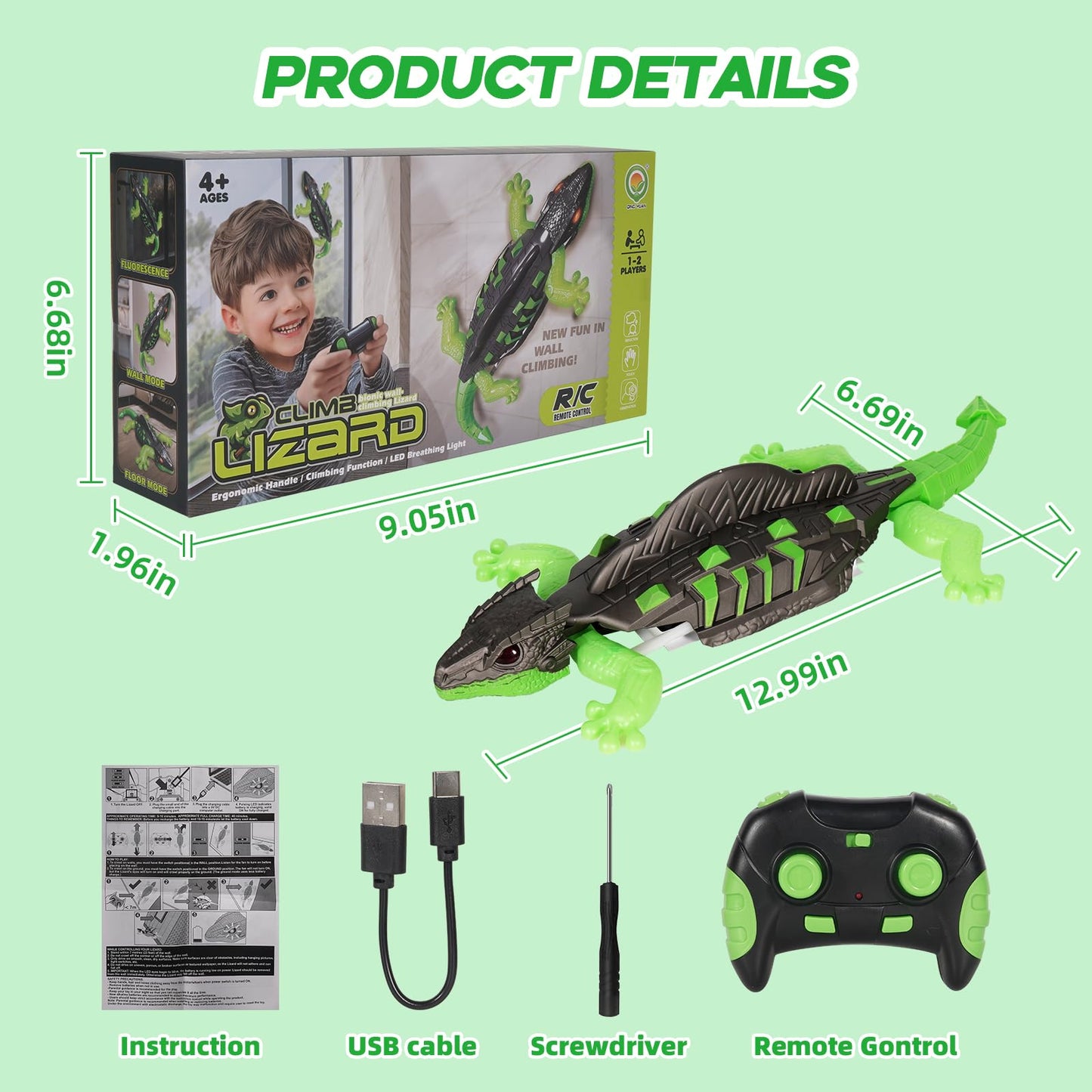 Chendssfkd RC Wall Crawler Gecko, Wall Climbing Lizard with Led Glowing Eyes, Wall Climbing Funny Prank Toys Easter Basket Stuffers Birthday Gifts for Boys Girls