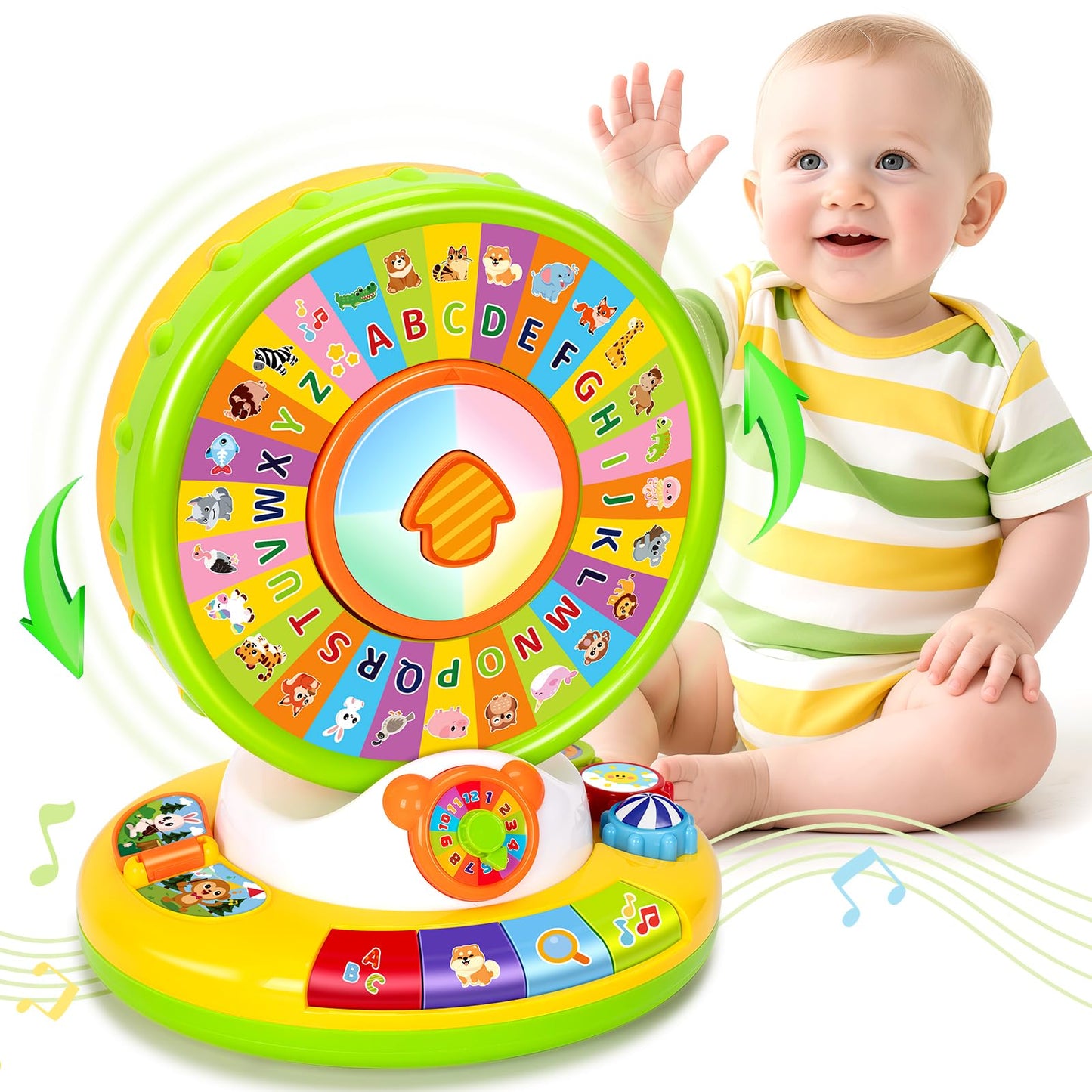 Learning Toys for 1 2 3 Year Old Boy Girl, Spin and Sing Alphabet Zoo with Sounds for Toddler 1-3, Educational Development Toy for Kid, Christmas Birthday Gifts for Baby 12-18 Months+