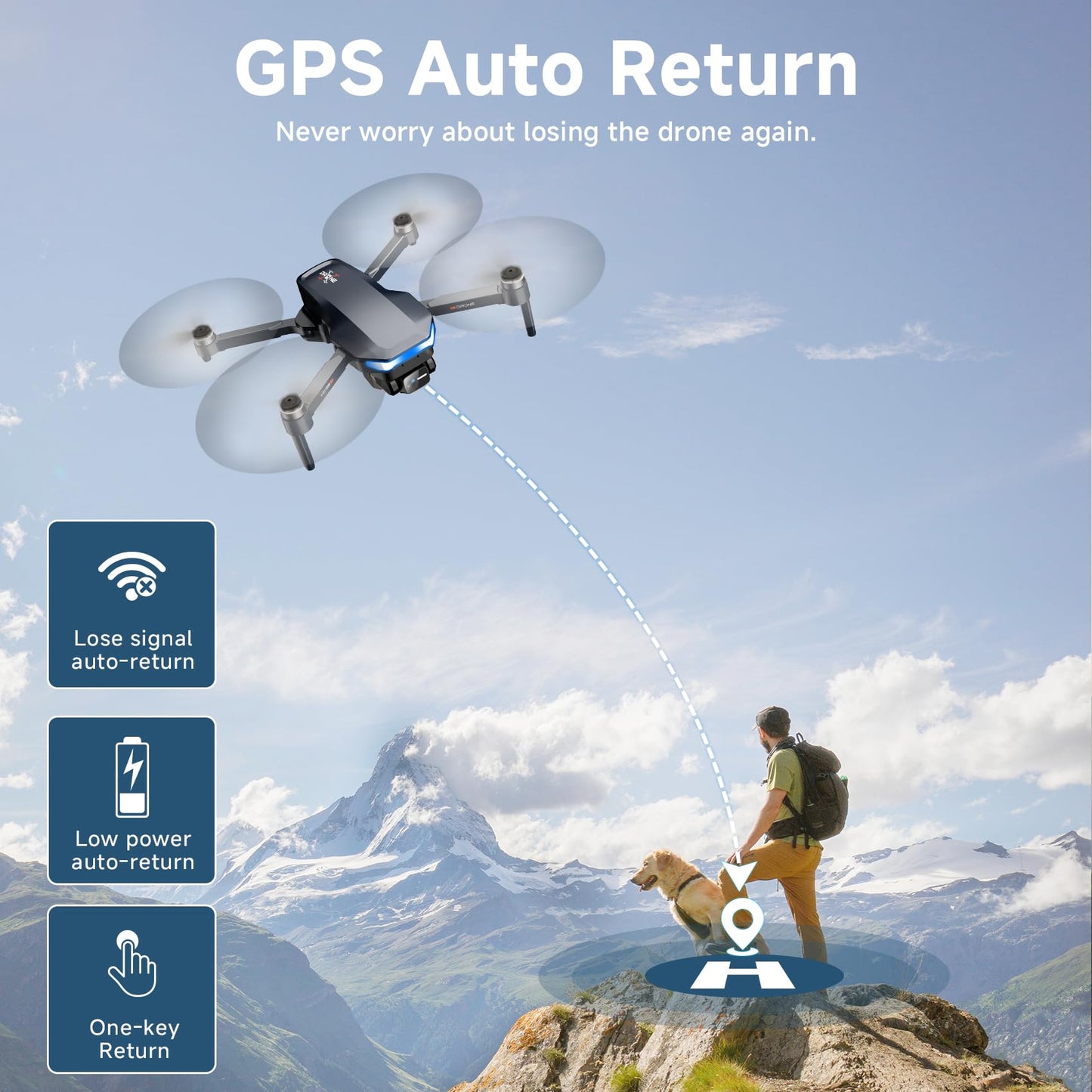 GPS Drone with 4K Camera for Adults, Foldable RC Quadcopter with 1312ft Range Video Transmission, 48 Mins Flight Time, Auto Return, Follow Me, Circle Fly, Waypoint Fly, Gesture Control