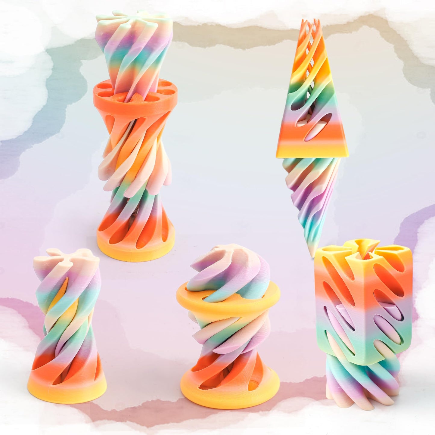 5 Packs Impossible Cone Fidget Toy, 3D Printed Spiral Cone Fidget Toy for Anxiety Relaxing, Impossible Pyramid Passthrough Birthday Party Gift for Adults & Kids Desk Decor(Carnival Rainbow)