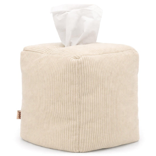 TOGI Corduroy Tissue Box Cover - Soft & Puffy Cube Design Adds a Warm, Cozy Touch - Soft Tissue Box Cover Square Fits Standard Square Boxes from Everyday Brands - Cozy Home & Office Decor (Cream)
