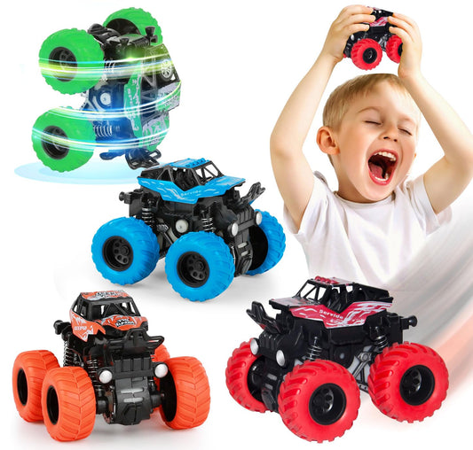 LONANDY Monster Truck Toys for Boys Age 4-7 - Friction Powered Car Toys for Kids Toddlers 3 4 5 6 Years, Push and Go Toy Cars Best Christmas Birthday Party Gift for Boys Girls 4 Pack