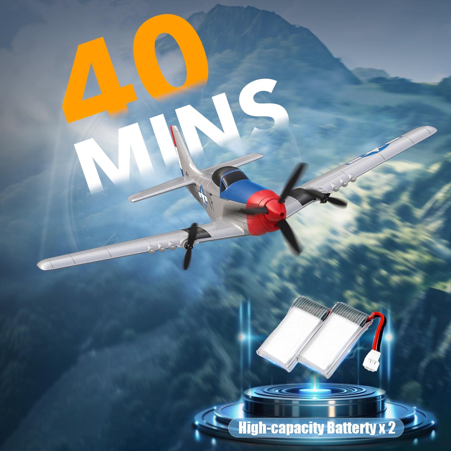 volantexrc RC Plane 3 Channel Remote Control Airplane Fighter Toys, 2.4GHz 6-axis Gyro Stabilizer RTF Glider Aircraft Plane, Easy to Fly for Adults Beginners (P-51D Mustang)