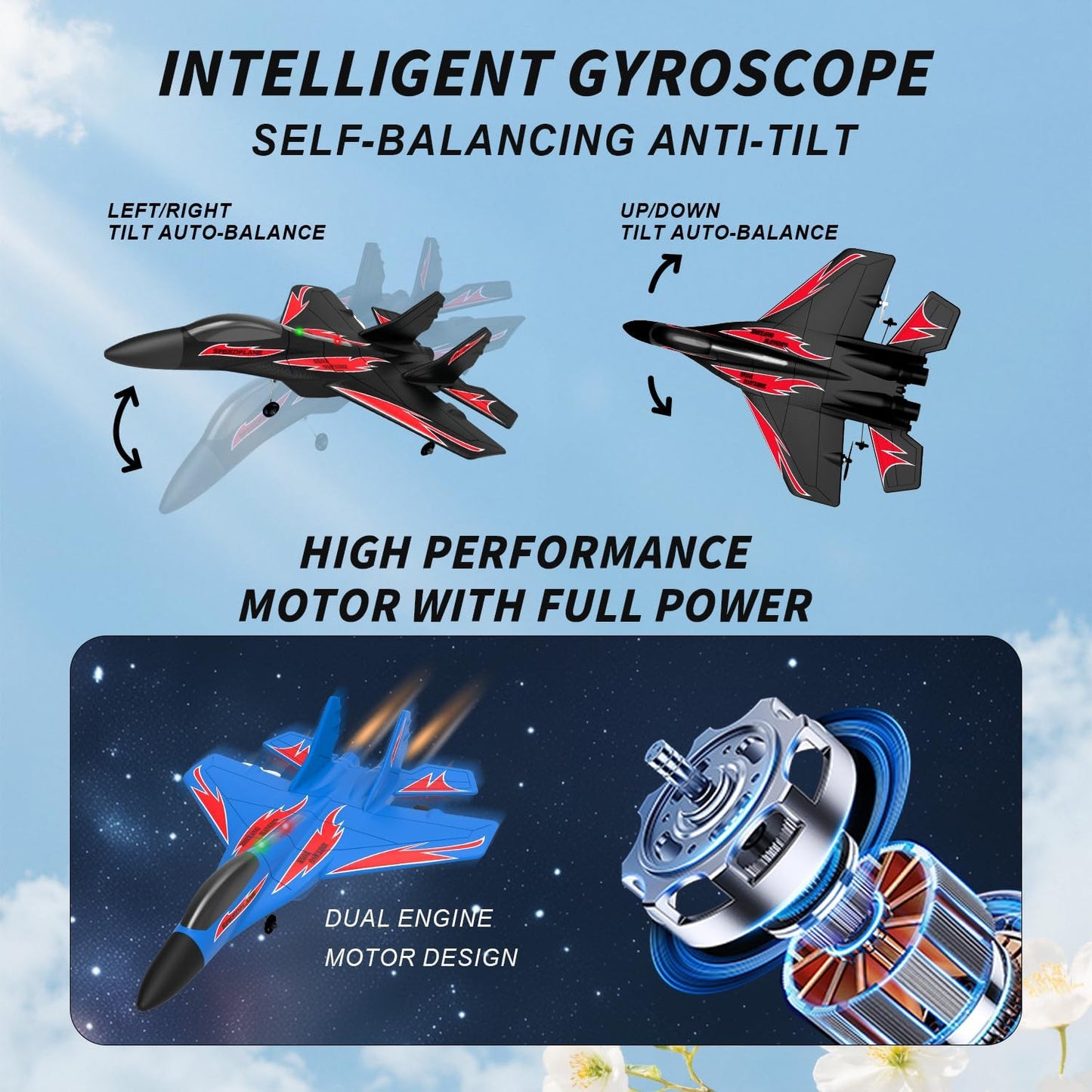 QFCST Foam Remote Control Wireless Airplanes RC Planes, Remote Control Fighter Toys, 2CH 2.4Ghz RC Fighter Jet with Light, Hobby Rc Airplanes Easy to Fly for Kids Boys Adults(Blue)