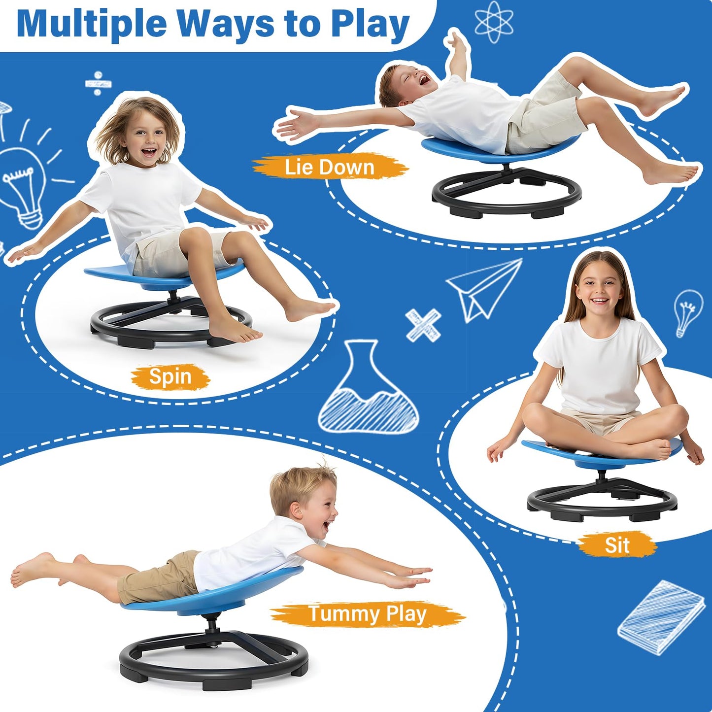 Bellunion Spinning Chair for Autistic Kids, Sensory Swivel Chair with 360° Rotation, 220LBS Capacity, Non-Slip Base, Sit and Spin Toy for Children with ADHD, Balance and Coordination (Blue)