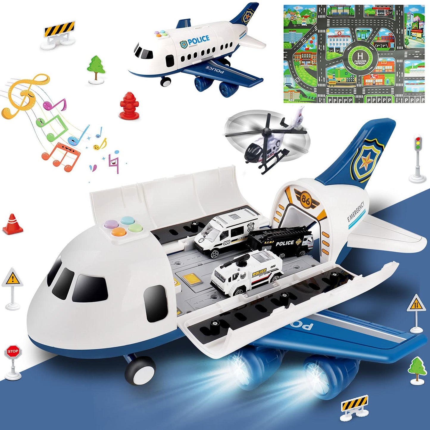 Dwi Dowellin Toddler Toys Car for Boys:Boy Toy Transport Cargo Airplane|Kid Toys 20 in 1 Carrier Vehicle Police Toys for Kids Age 2-4 3-5 4-7 Year Old Boys Girls