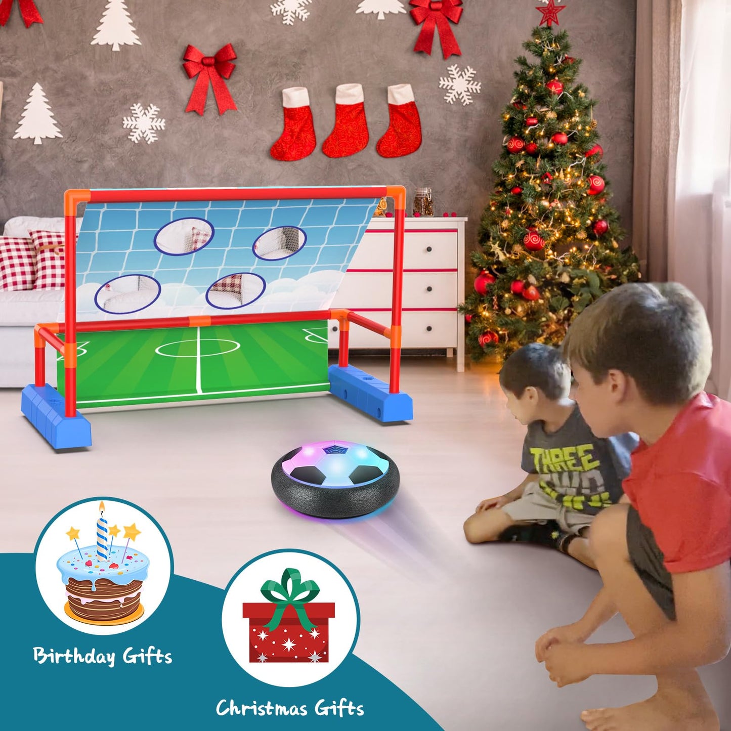Ocditikl 2-in-1 Moving Kick Toss Games for Kids Ages 4-12, Light Up Hover Soccer Ball with Animal Bean Bag Toss, Indoor Outdoor Birthday Toys for 4 5 6 7 8 9 10 11 12 Year Old Boys Girls