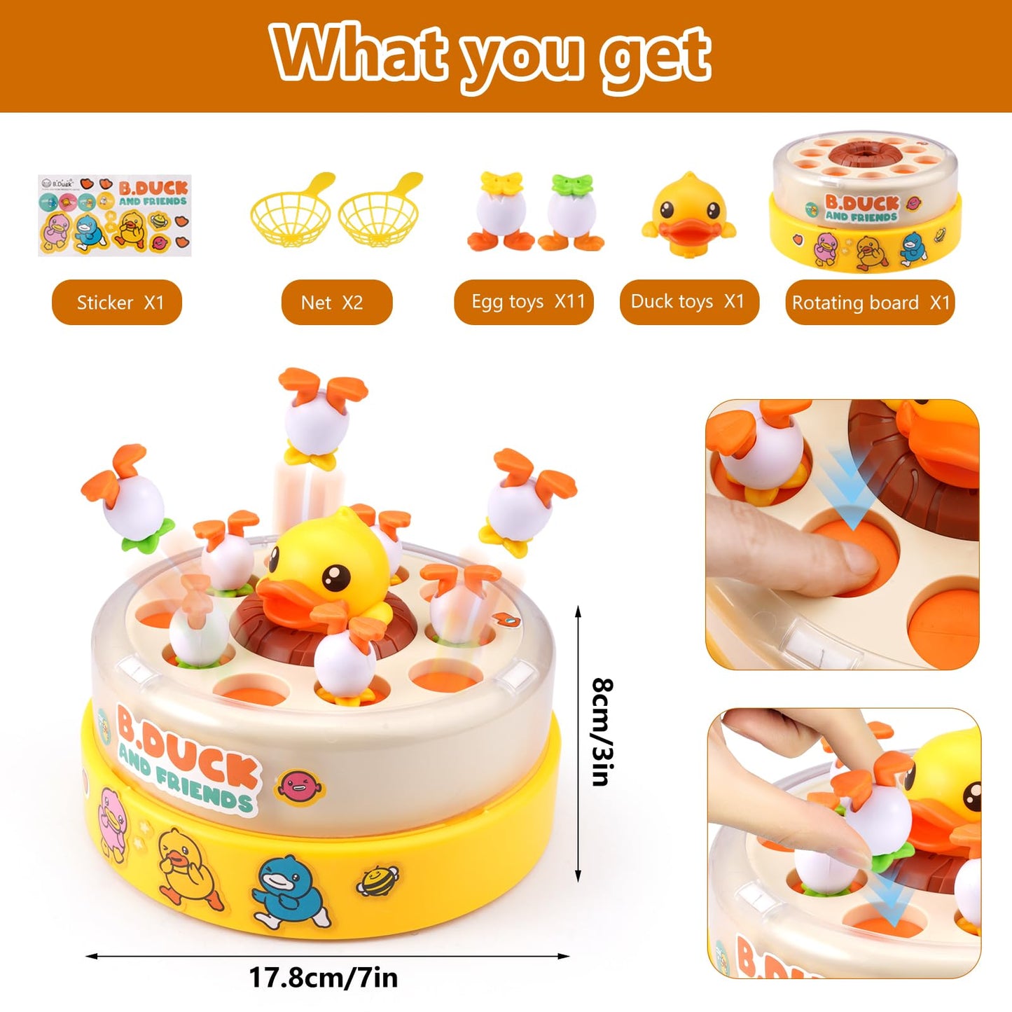 Zelbuck B.Duck Bounce Catch Game,Board Games,Fun Bounce & Catch Duck Toy, Interactive Family Game for 3-7 Year Olds, Party Game for Toddlers & Kids (Yellow)