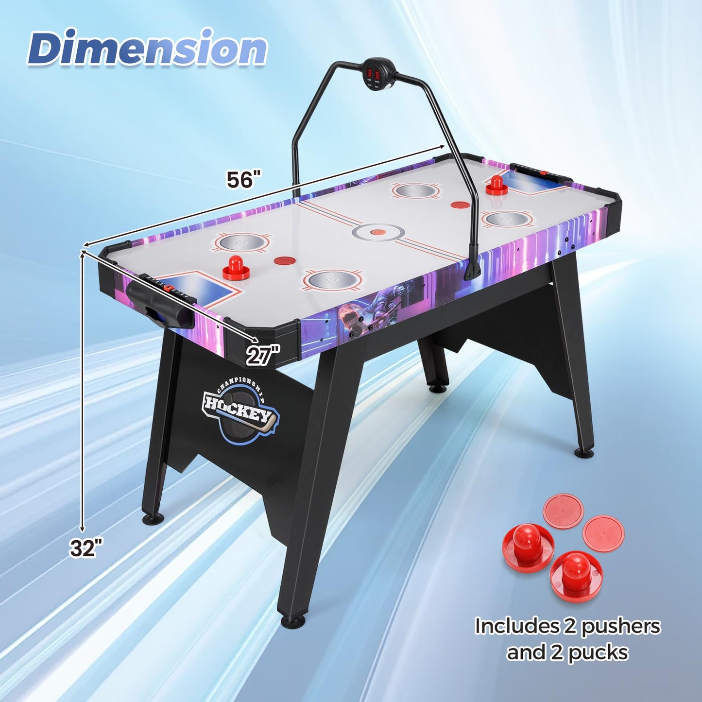 KOTEK 56 Inch Air Hockey Table, Hockey Table Game w/Digital LED Scoreboard & Powerful 12V Motor, Indoor Ice Hockey Table for Game Room, Home, Office with 2 Pucks, 2 Pushers