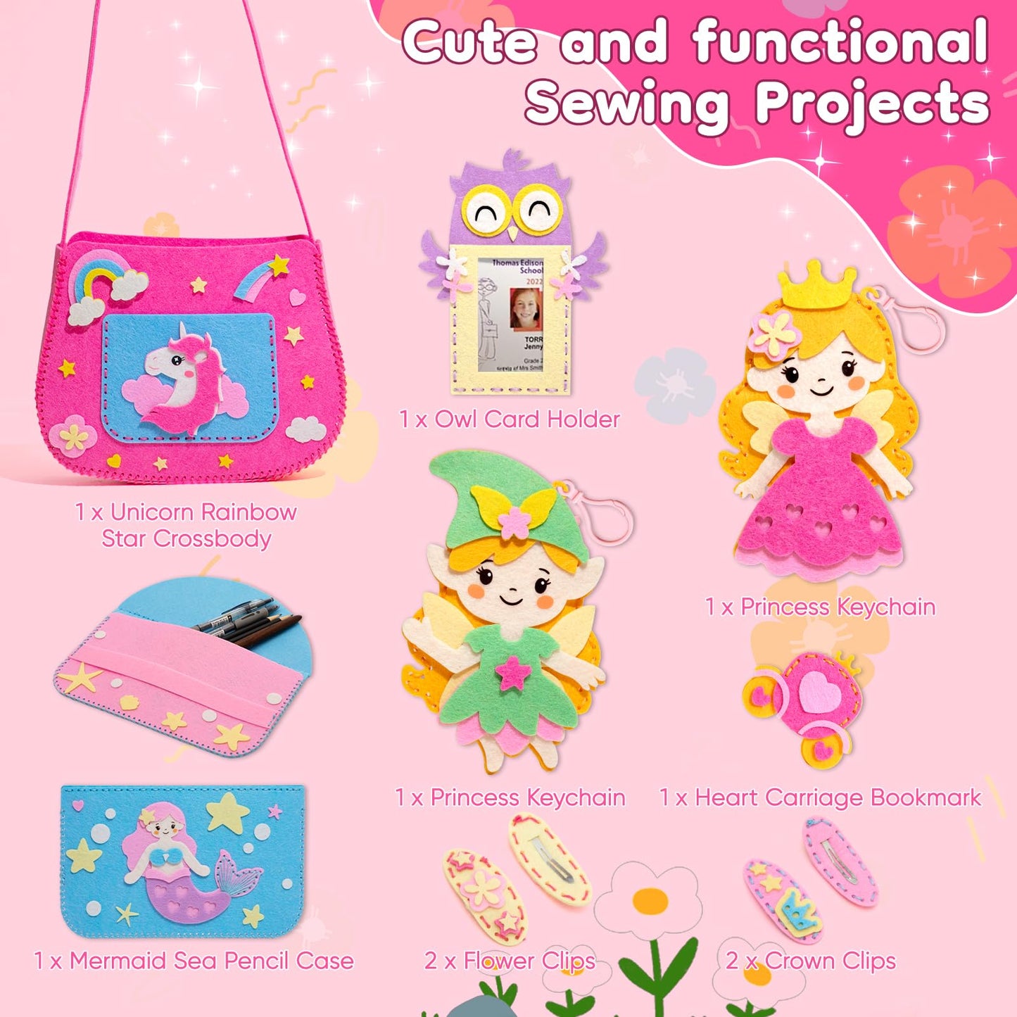 CiyvoLyeen Girl Sewing Kit for Kids -Easy & Fun Felt Sewing Crafts with Instructions, Arts and Crafts Gift, Play and Learn My First Sewing Kit for Ages 6 7 8 9 10 11 12