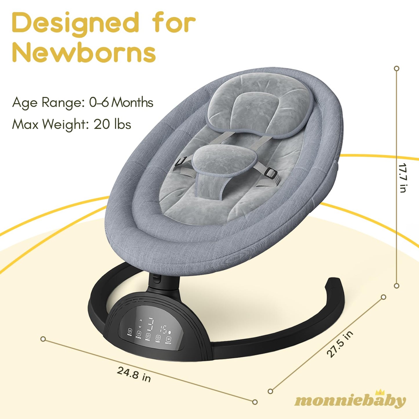 Baby Swings for Infants, Portable Baby Swing for Indoor and Outdoor, Bluetooth Baby Swing with Music Speaker, 5 Point Harness Belt, 5 Speeds and Timing