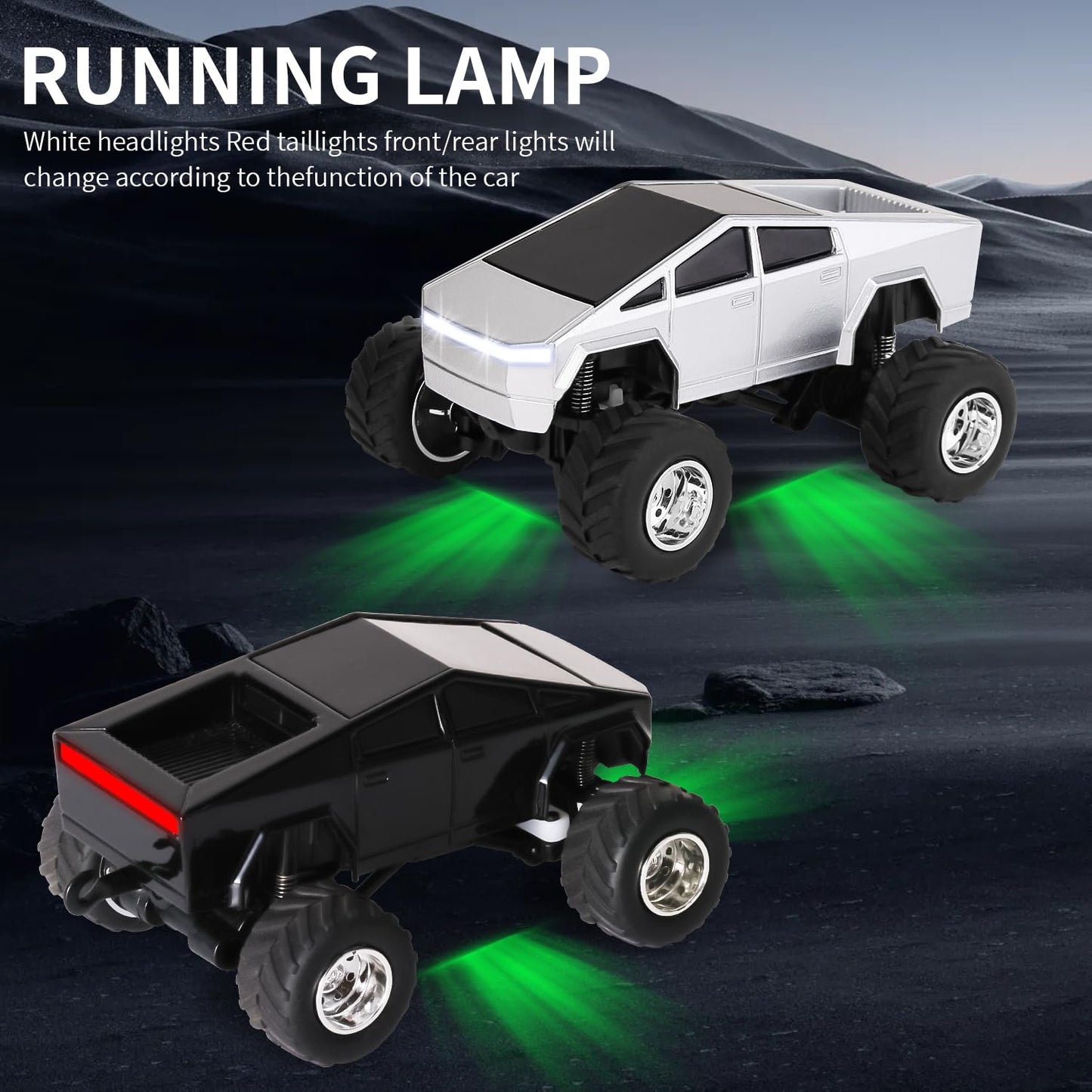DDZOOU Mini Rc Truck, 1:64 Scale Monster Truck Remote Control Car with Lights, 2.4Ghz & APP Remote Control, Rechargeable Alloy Shell Mini RC Cars with Lights, Speed/Steering Adjustable (Silver)