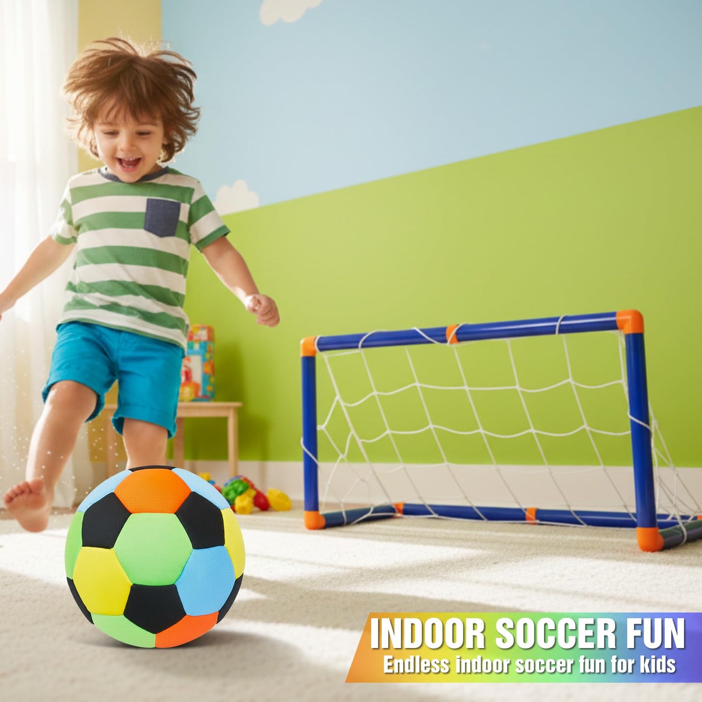 Soulchen Kids Mini Soccer Goal with Indoor Padded Soccer Ball Size 4 and Pump Created for Inside Your Home and Yard 30.3" x 15.8" Portable Training Equipment Sport Gift for Kids Ages 3+