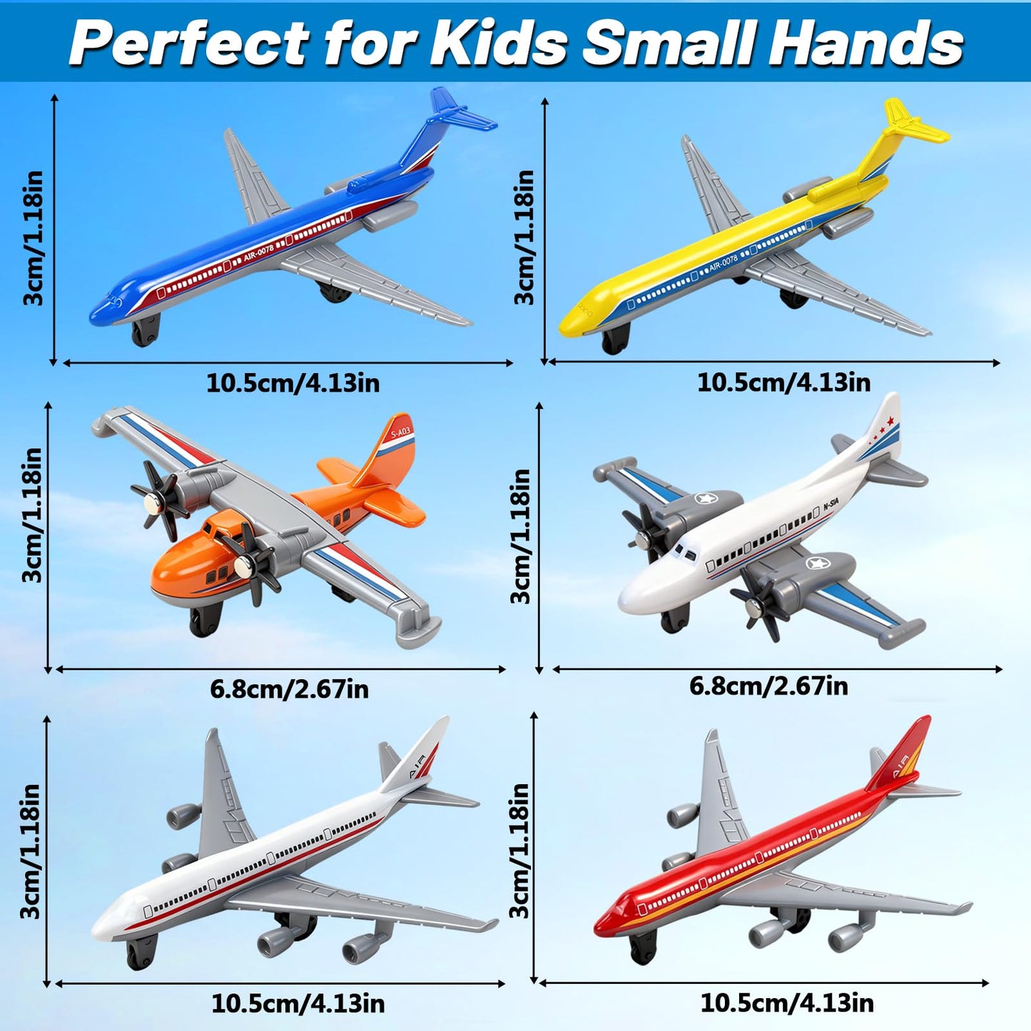 QUANA Airplane Toys, 6 Pack Metal Plane Pull Back Toy Airplanes for Kids 3-5 6 7 Years Old, Die Cast Aircraft Models Kids Play Vehicles Goodie Bag Stuffers Birthday Gifts