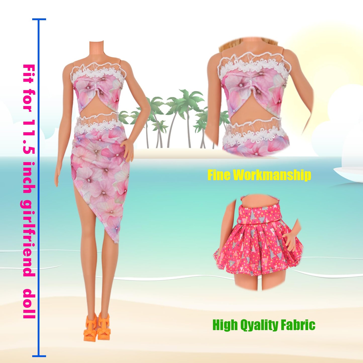 EuTengHao 36Pcs Girl Dolls Clothes Swimsuit Bikini for 11.5 inch Girl Dolls, Doll Bikini and Accessories with Diving Swimming Set Lifebuoys Beach Chair Skateboard Dolphins