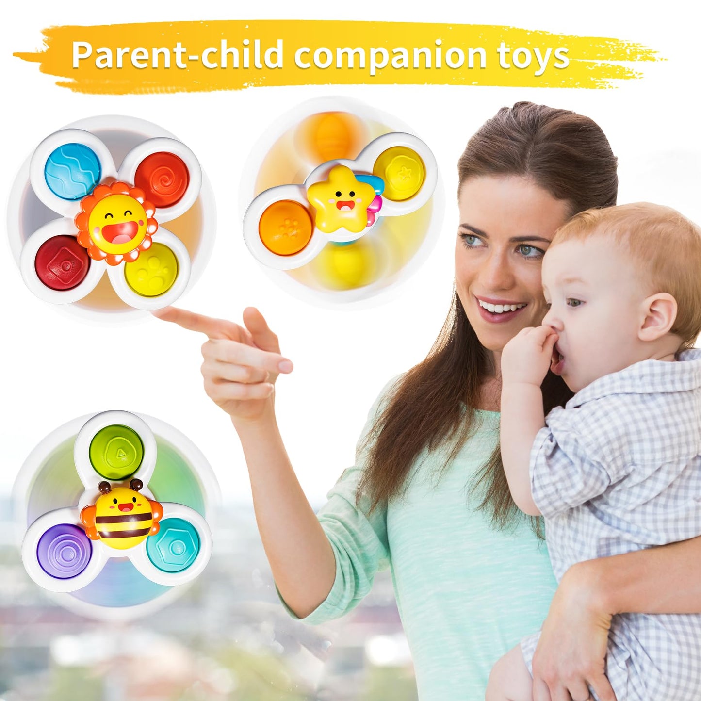 ALASOU 7 PCS Dinosaur Car Toys with Playmat and 3 PCS Suction Cup Rotating Toys for Infant and Toddlers