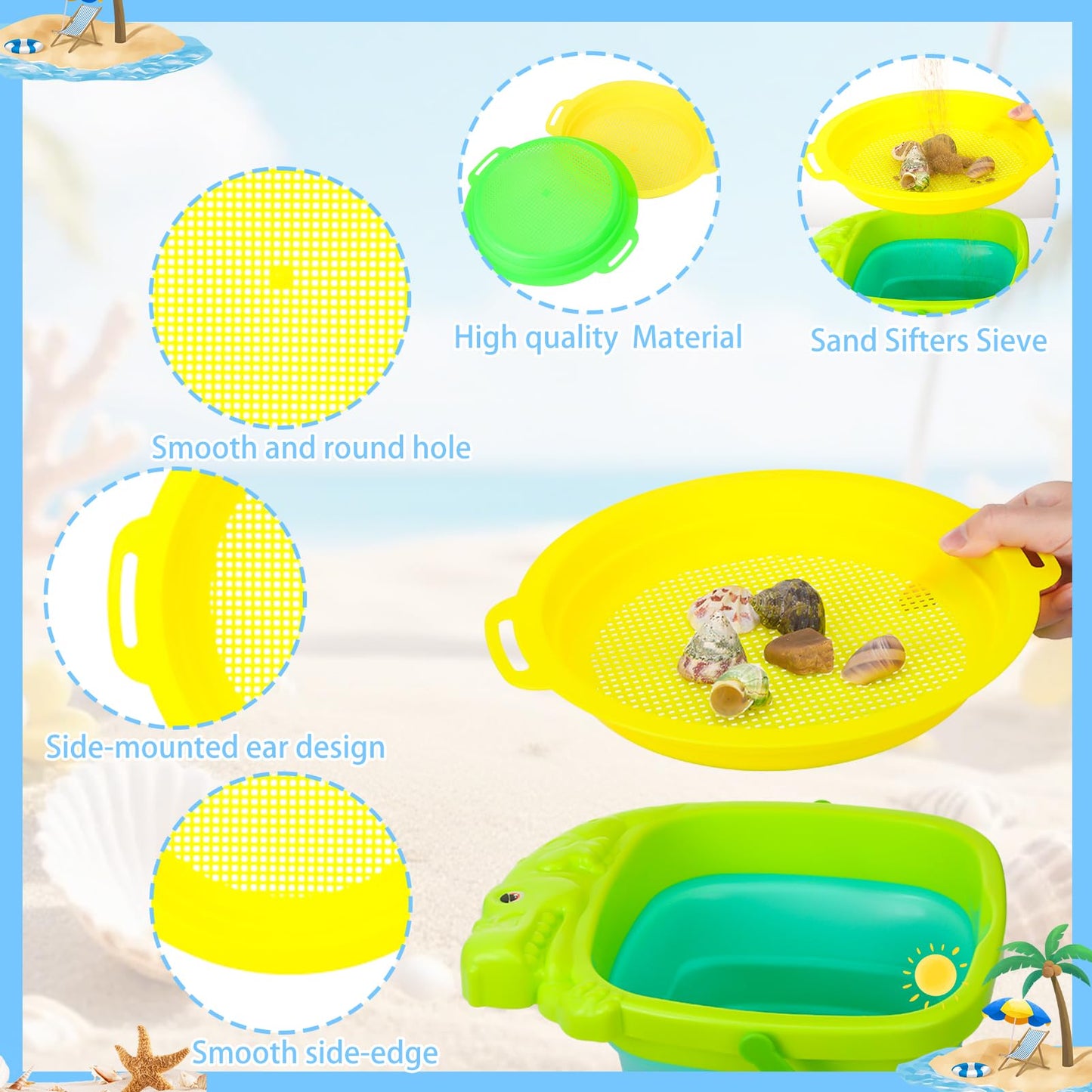 Guiqulai Beach Toys, Dinosaur Sand Toys Include Molds Foldable Bucket Mesh Storage Bag Shovels Dump Truck, Summer Sand Toys for Toddlers Kids