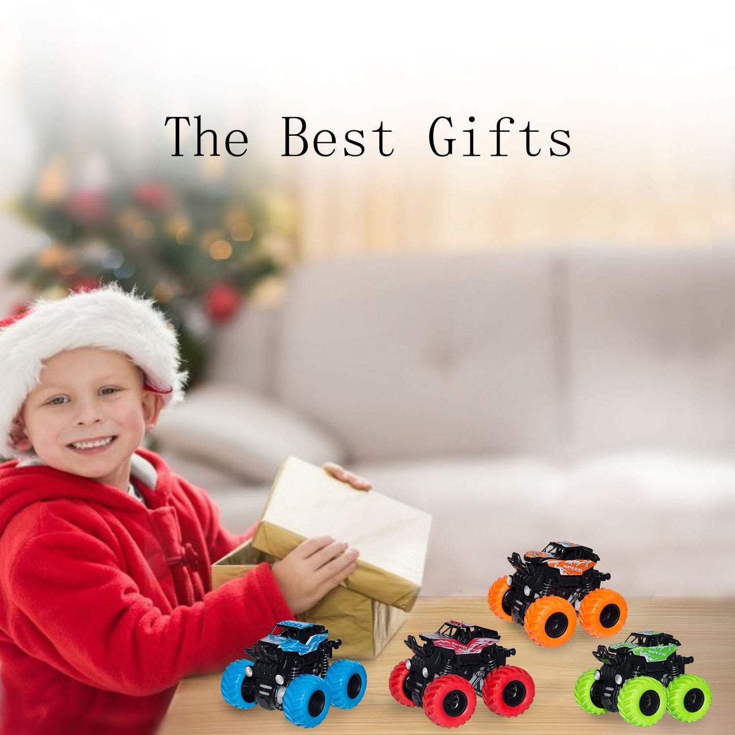 LONANDY Monster Truck Toys for Boys Age 4-7 - Friction Powered Car Toys for Kids Toddlers 3 4 5 6 Years, Push and Go Toy Cars Best Christmas Birthday Party Gift for Boys Girls 4 Pack