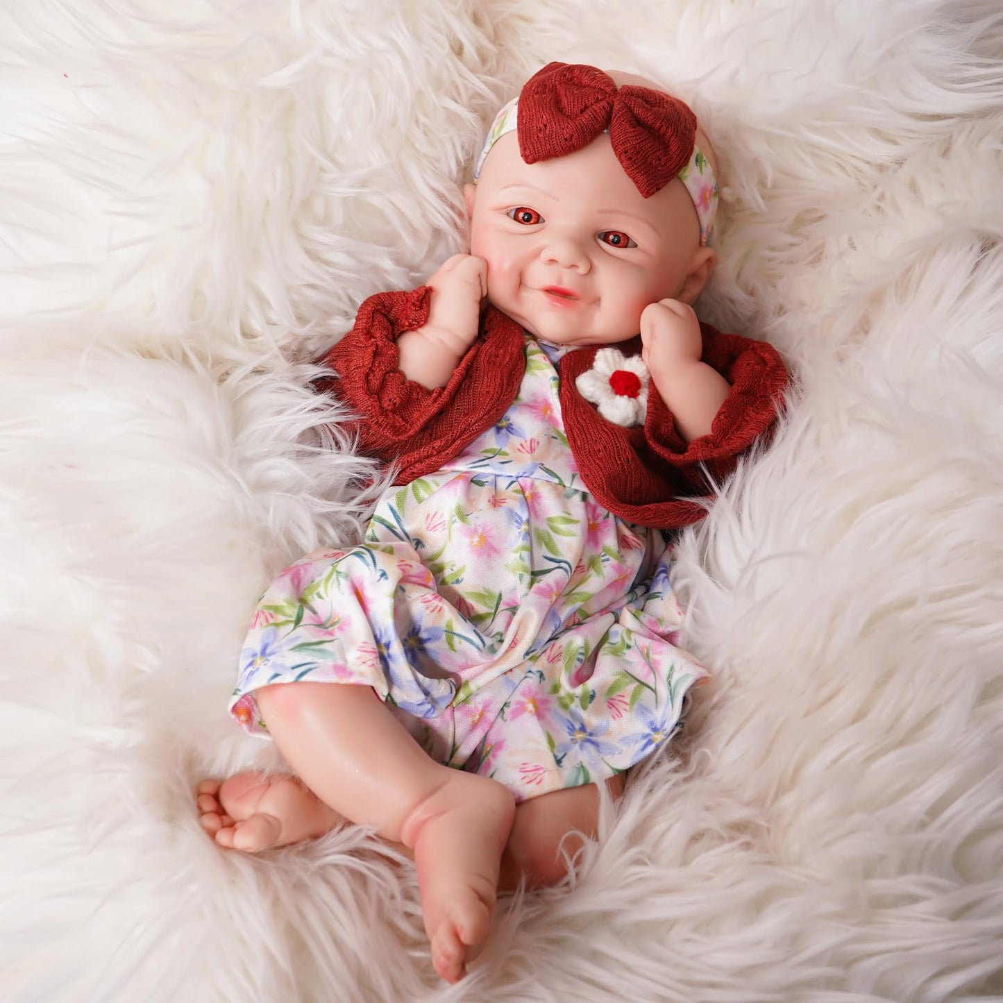 SILINAISIA Lifelike Reborn Baby Dolls Smiling Girl 17in Weighted Silicone Full Body Flexible Limbs Realistic Real Life Baby Dolls Open Eyes Newborn Babies