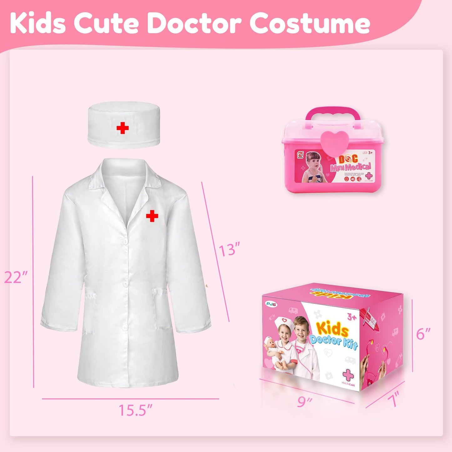 LPFG 24Pcs Doctor Kit for Toddlers 3-5, Kids Doctor Pretend Play Set with Costume, Stethoscope, Funny Doctors Kit Toys Christmas Birthday Gift for Girls Ages 3 4 5 Year Old, Pink