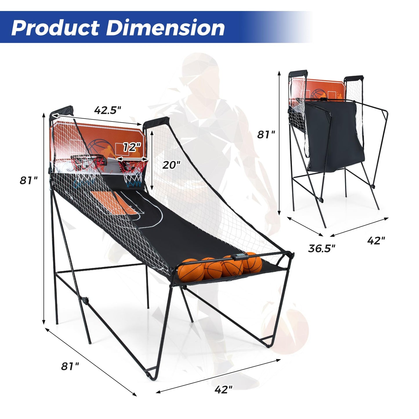 Giantex Arcade Basketball Game Indoor Dual Shot with 8 Game Modes, 4 Balls, 2 Hoops, Air Pump and LCD Scoreboard, Foldable Electronic Basketball Games for Adults and Kids