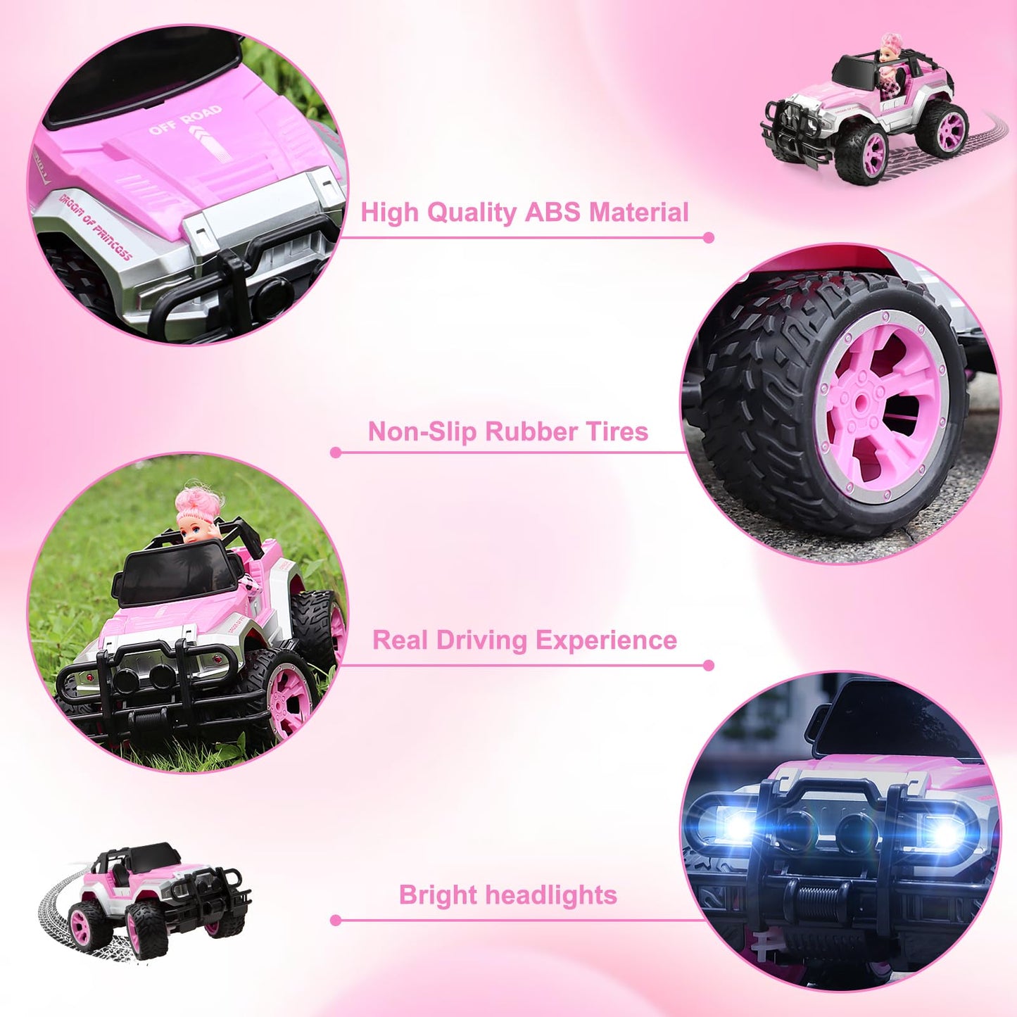Remote Control Car for Girls, Pink RC Car with Doll and Sticker for Ages 6-10 Years Old Girls, 80 mins with Rechargeable Battery, 1:16 Scale 2.4Ghz,OX11S Perfect Christmas Birthday Gifts for Grils