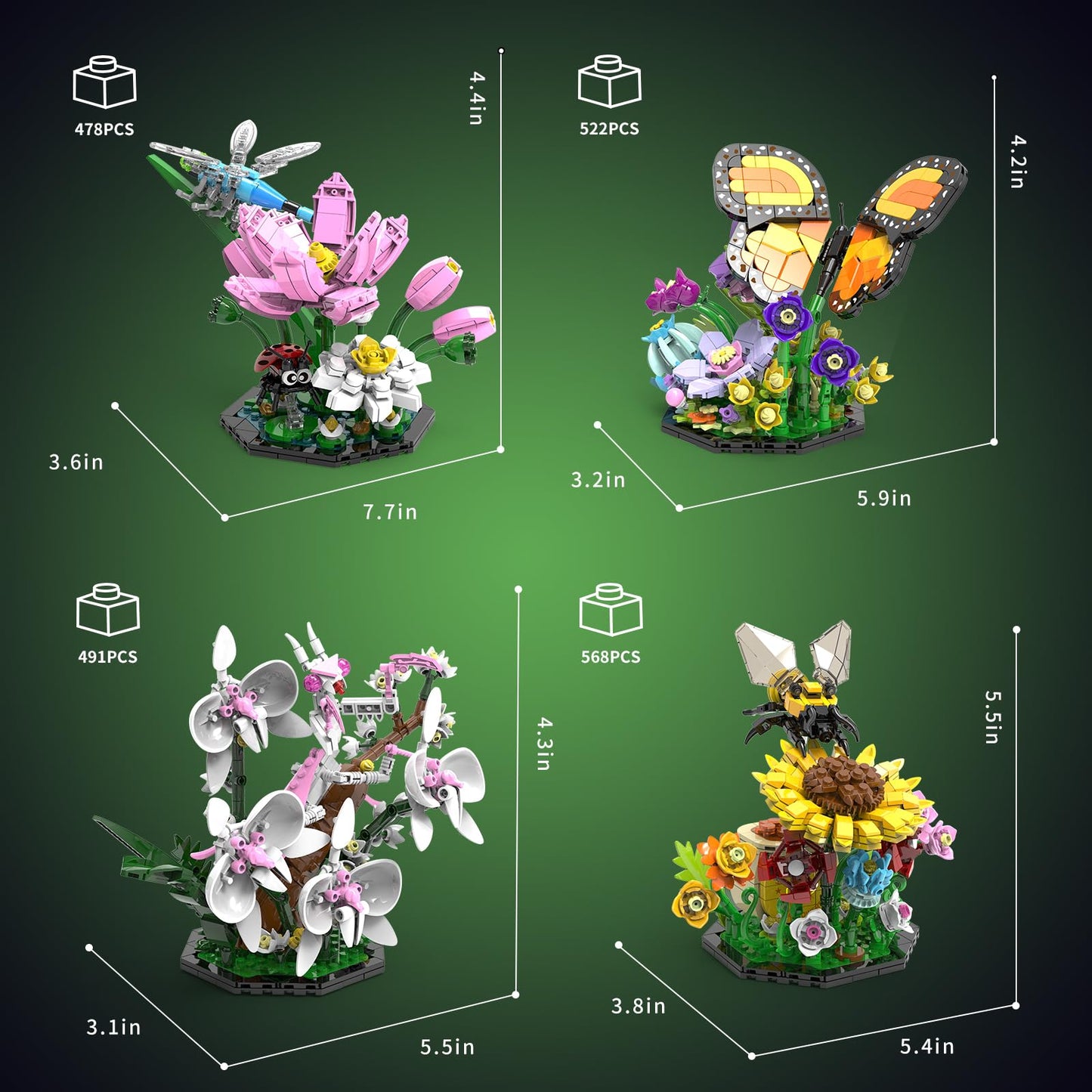 Ideas Insect Collection Building Set, 2059 PCS - Butterfly Orchid Mantis Bee Dragonfly Display Model for Nature Lovers, Compatible with Lego Flowers Animals, STEM Bug Gift Toy for Kids Boys Girls 6+