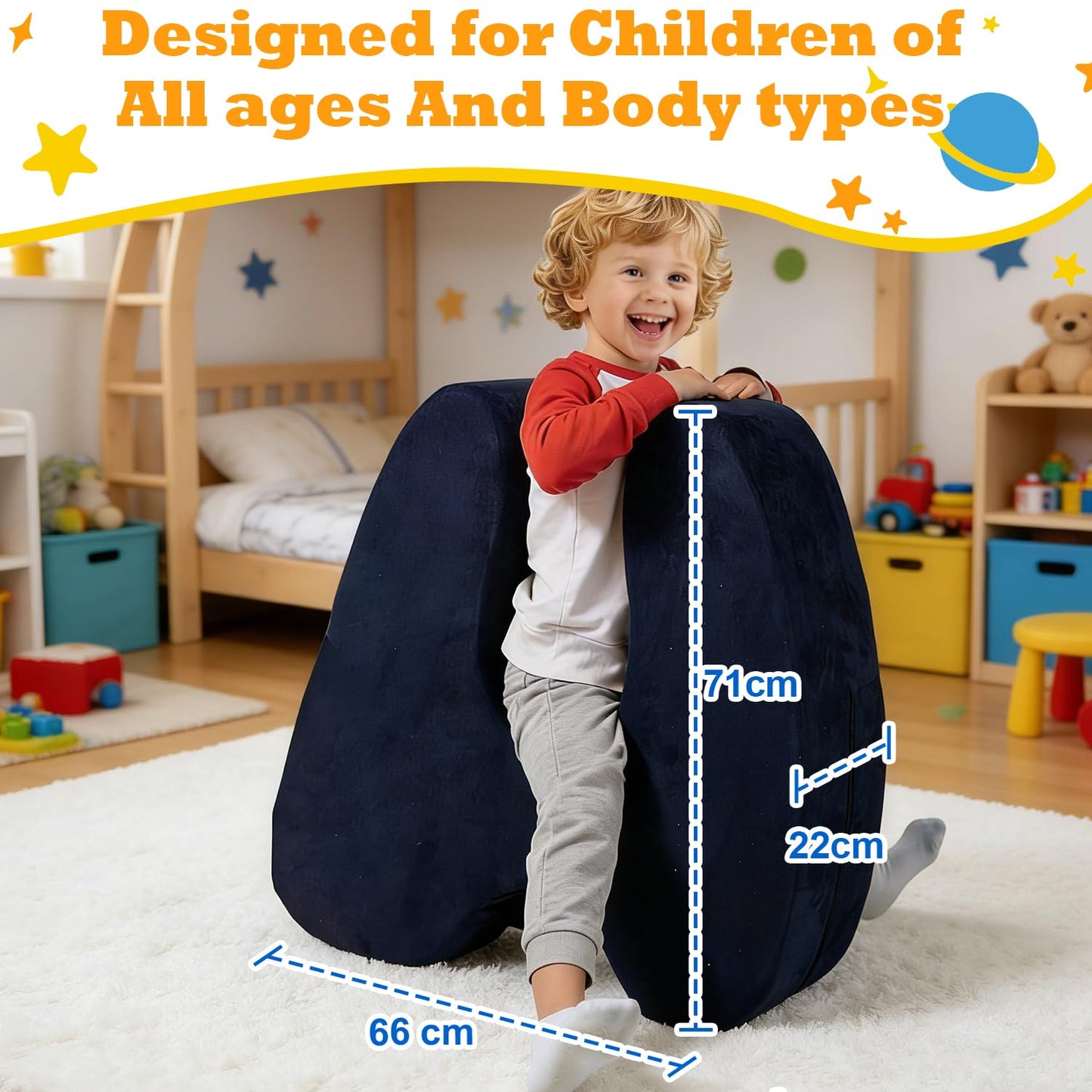 Sensory Squeeze Chair for Kids, Calming Compression Seat with Gentle Rocking Motion, Adaptive Sensory Seating, Soft Velvet Chair with Removable & Machine Washable Cover (1 Seat & 1 Washable Cover)