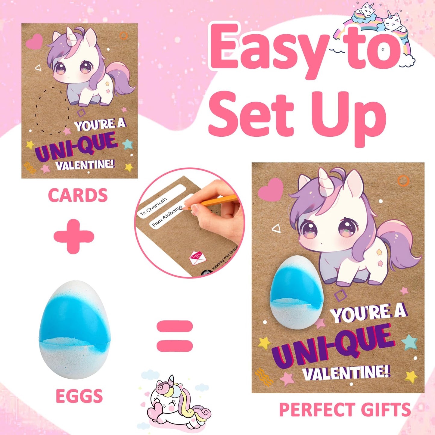 Thremhoo 28PCS Hatching Unicorn Eggs Valentines Day Cards for Kids School Classroom Novelty Hatch Toys Valentine's Day Exchange Gifts for Toddler Boy Girl Class Valentine Party Favors Treat Bulk