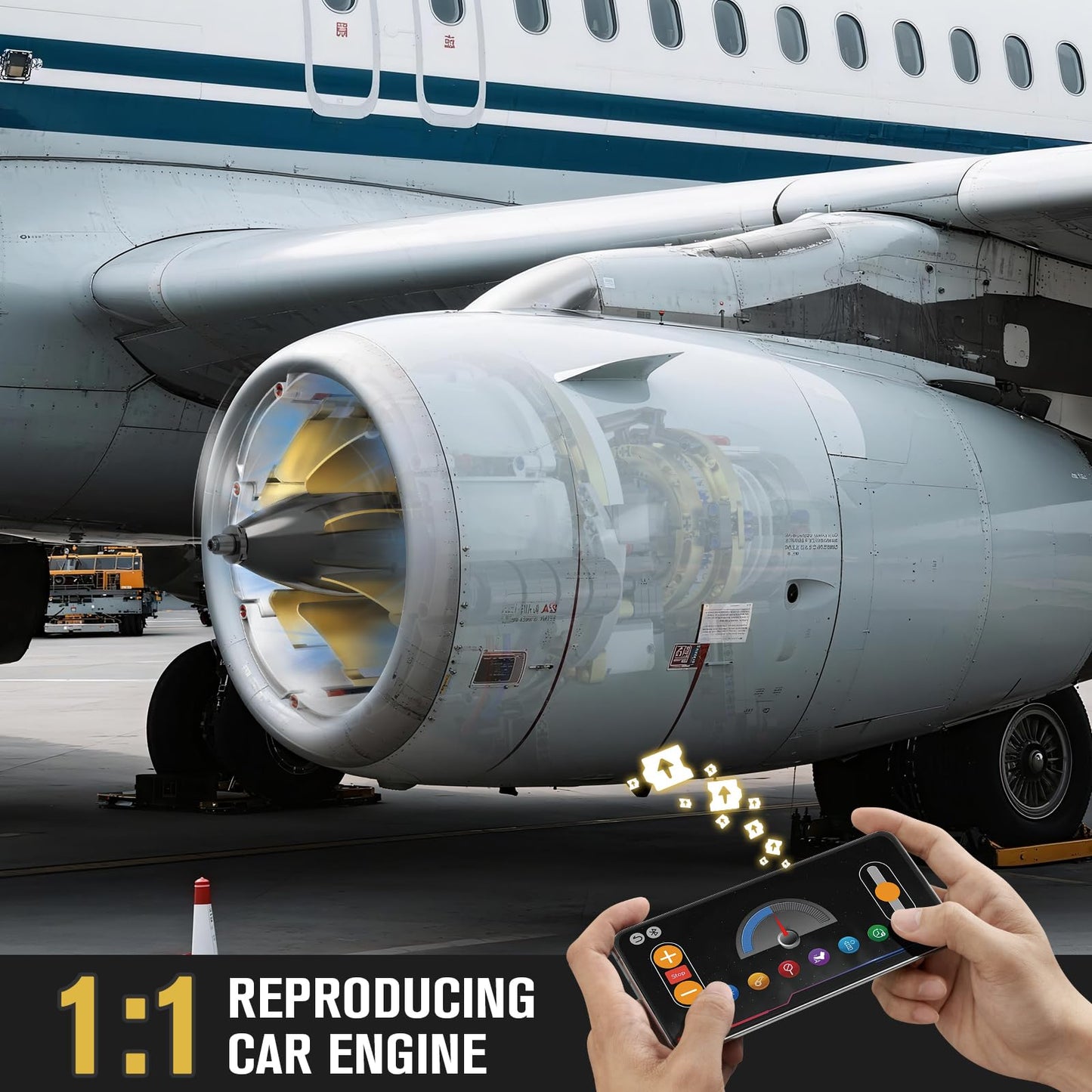 HIGH GODO Jet Engine Building Set, Mini Engine Model Kit that Runs, Visible Aircraft Turbofan Engine Kit with Motor, Lights, & App Control, STEM Toys Gifts for Adults, Teens Age 14+ (564 PCS)