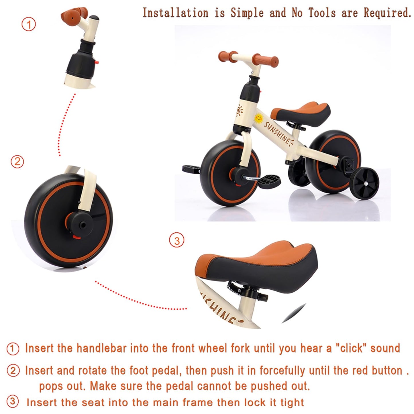 FVOJZQGD 3 in 1 Balance Bike and Bicycle with Training Wheels, Adjustable Seat, Convertible Tricycle for Toddlers and Kids 1-3 Years, Boys Girls