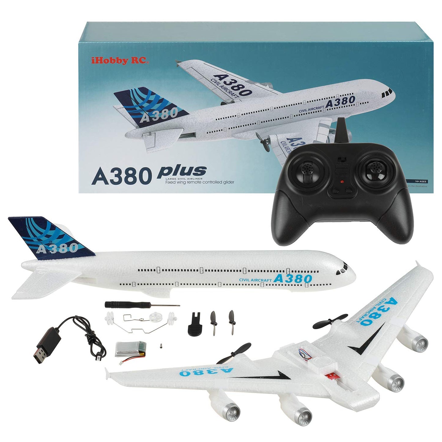 Remote Control RC Airplane Ready to Fly 2.4GHz – Airbus A380 Model, 2-Channel Beginner RC Plane Toy for Kids & Adults with Gyro, Foam Durable & Easy Fly