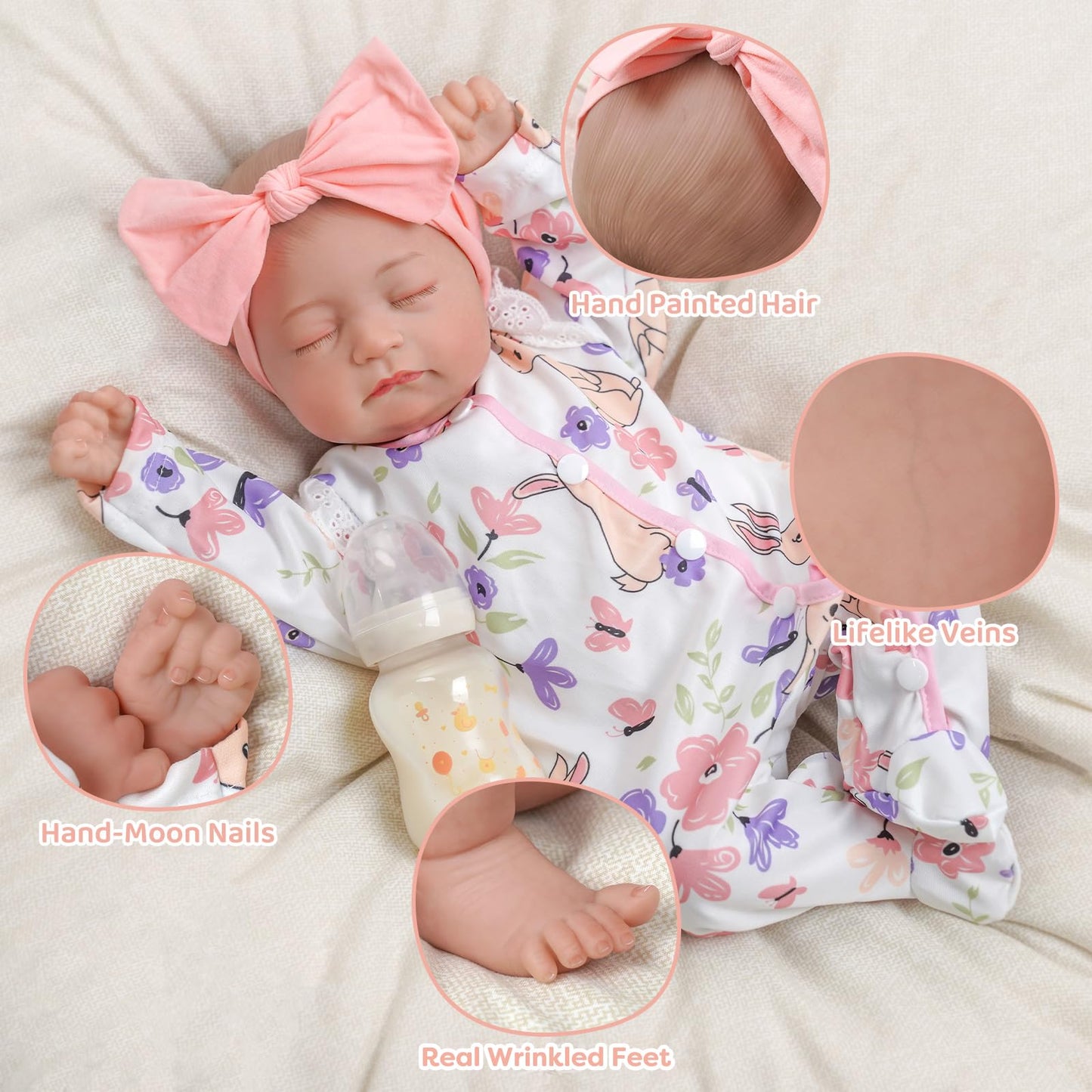 BABESIDE Reborn Baby Dolls Girl – 17 Inch Lifelike Handmade Soft Vinyl Baby Doll, Real Life Baby Doll with Accessories, Gift for Girls Age 3+ Pretend Play & Collection