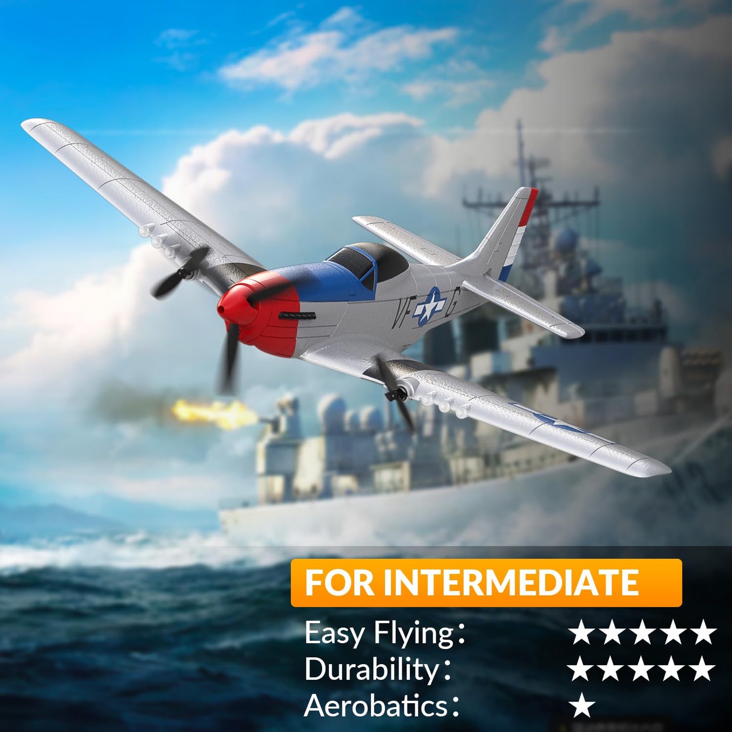 volantexrc RC Plane 3 Channel Remote Control Airplane Fighter Toys, 2.4GHz 6-axis Gyro Stabilizer RTF Glider Aircraft Plane, Easy to Fly for Adults Beginners (P-51D Mustang)