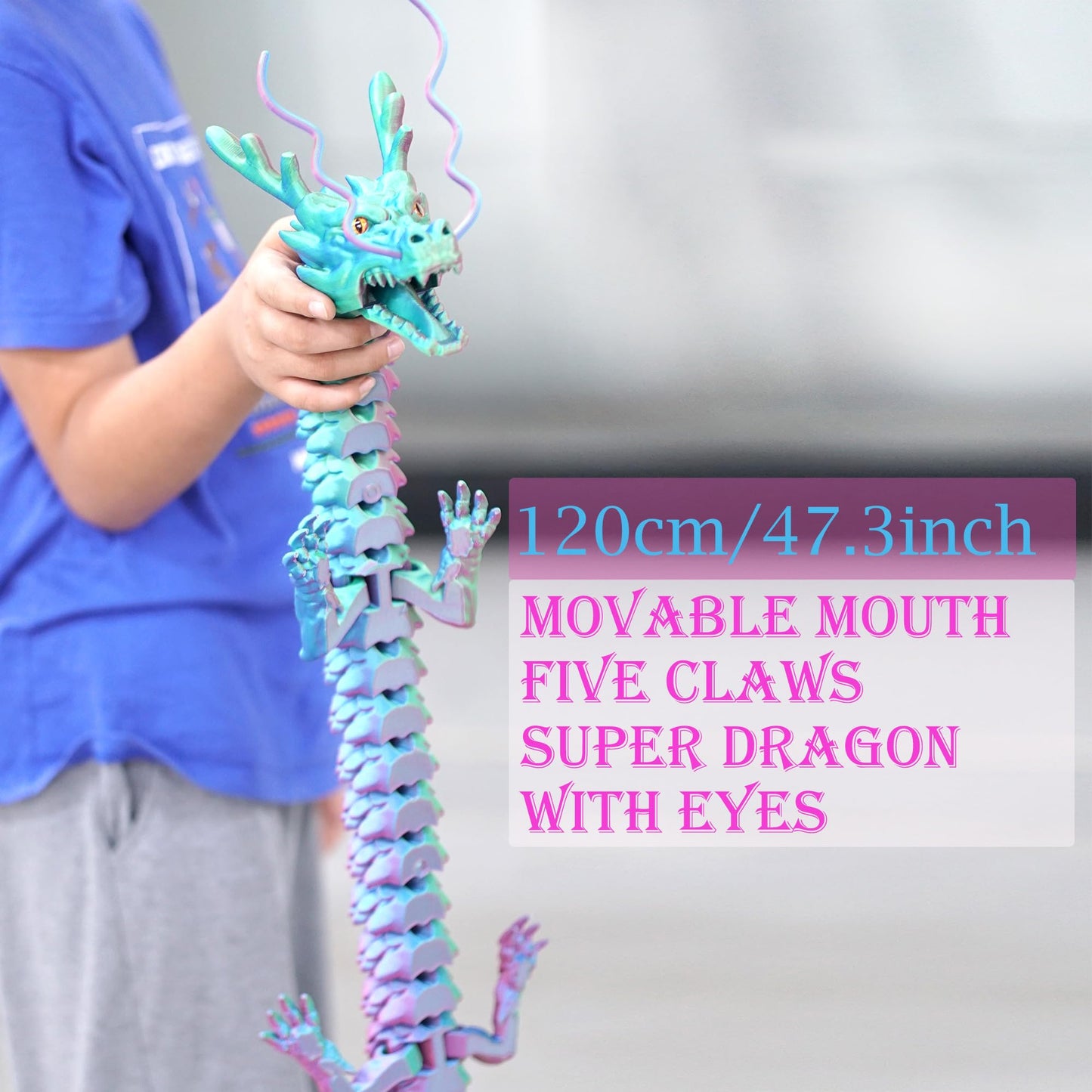 Large 3D Printed Dragon Toys,XXL Animals 47.3 inch Super Long and Big Size lacertid Figurines,Giant 3 D Printer Stuff Dragons Egg,Huge Fidget Action Figures,Cool 3-d Print Gifts (47.3inch-PG)
